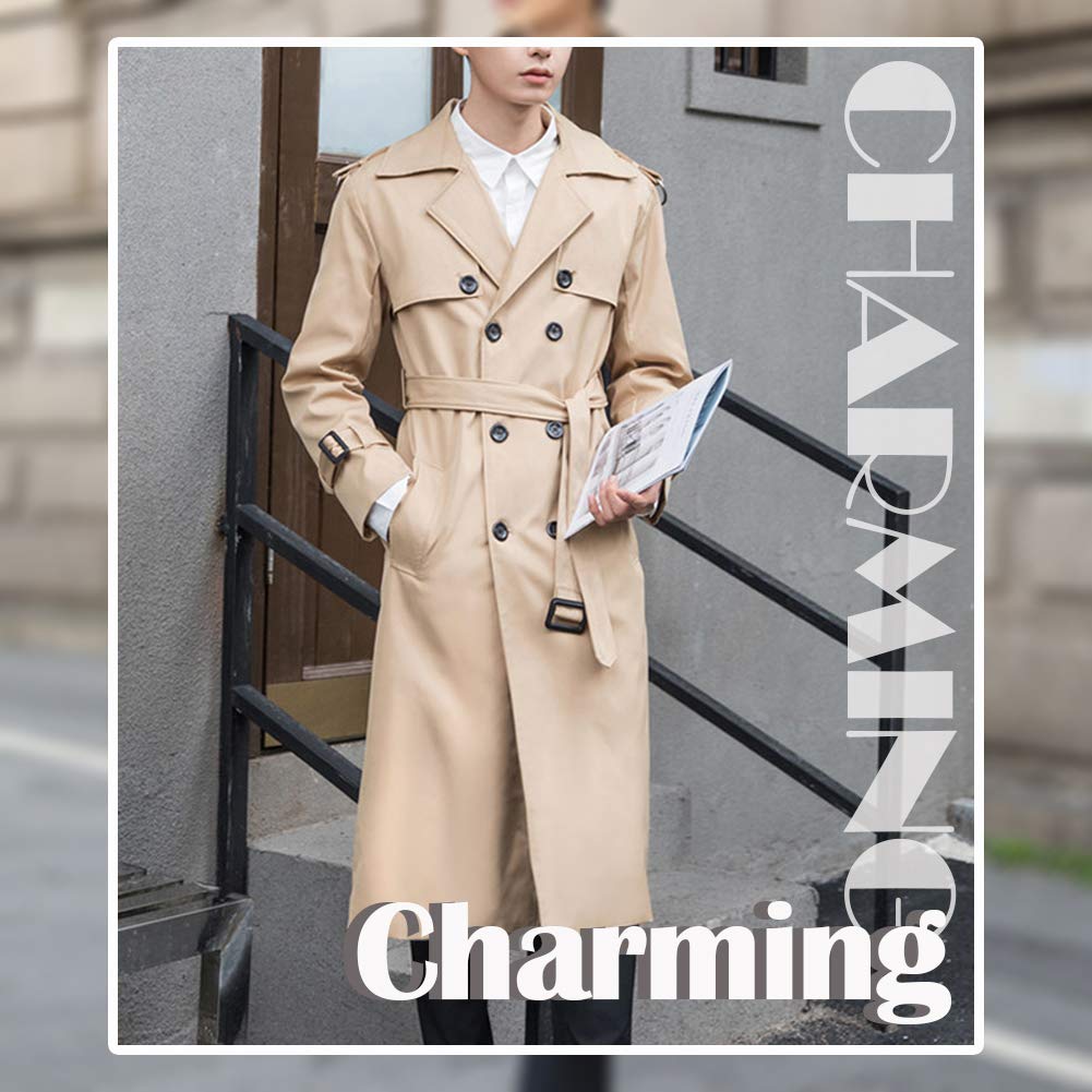 Men's Double Breasted Trench Coat - Oversized Casual Windbreaker with Lapel - Long Jacket Overcoat for Fall & Winter | Perfect for Office, Dating & Outdoor Activities