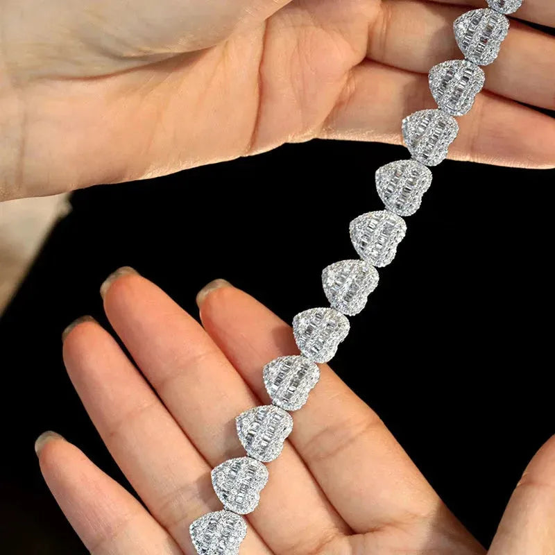 18K White Gold 5.5ct Real Diamond Heart Bracelet for Women - Luxury Wedding, Engagement & Party Jewelry | Elegant Gift for Anniversary, Valentine's Day & Special Occasions