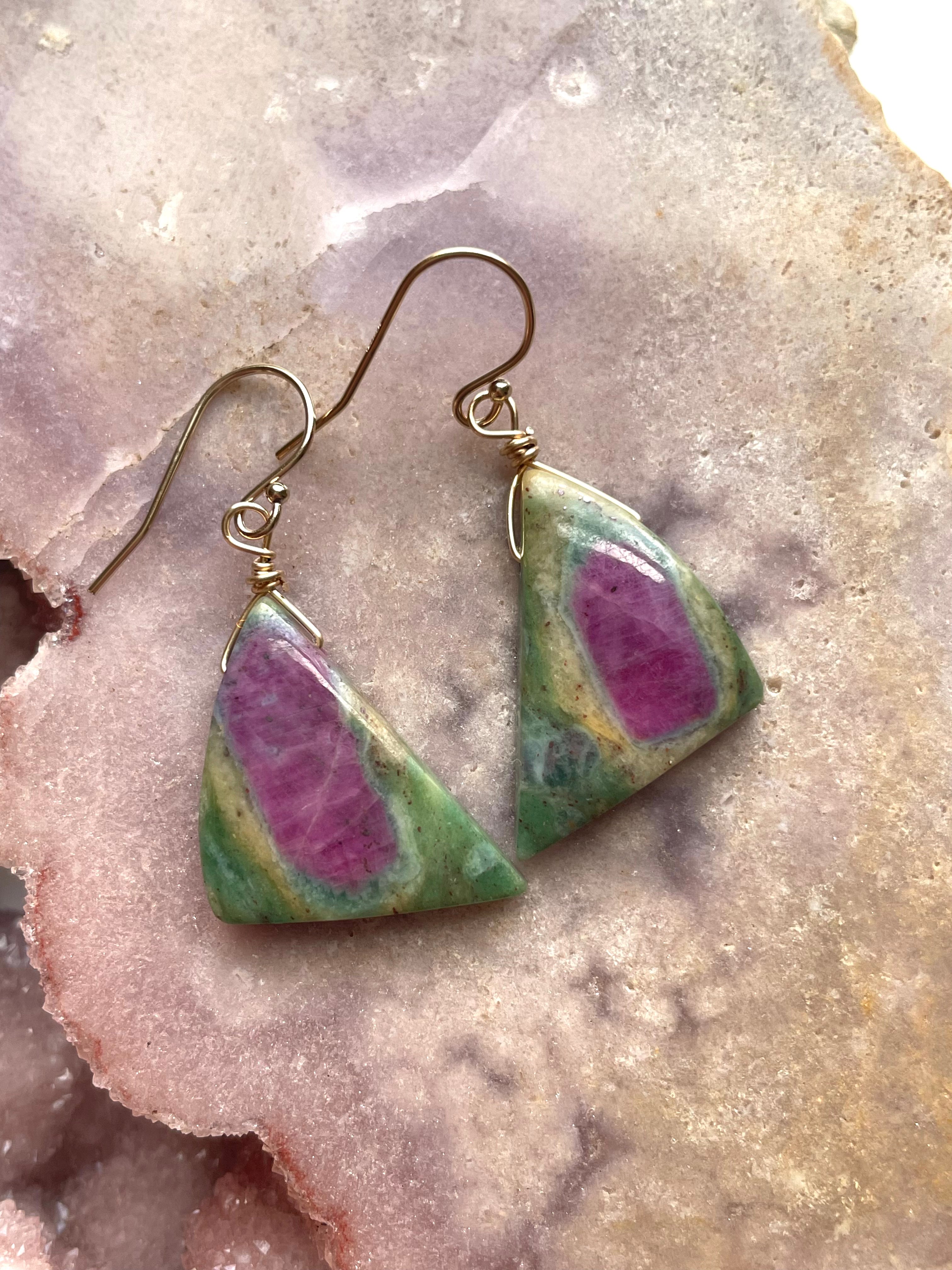 Natural Ruby in Fuchsite Earrings | Raw Crystal Stone Jewelry | July Birthstone Gift for Women | Elegant Dangle Earrings for Weddings, Parties & Special Occasions
