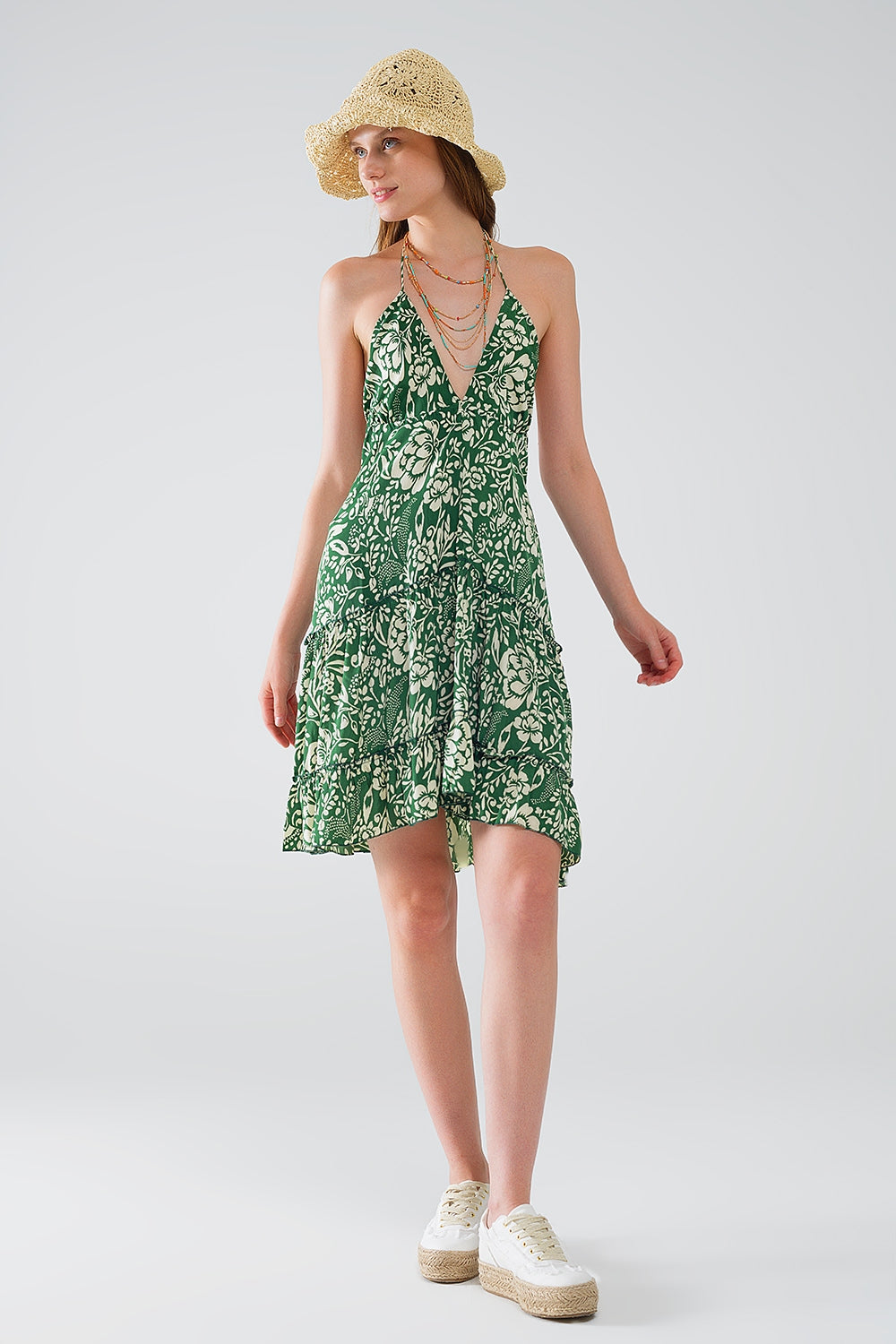 Boho Floral Print Short Green Satin Robe - Lightweight & Comfortable for Lounging, Spa Days, and Relaxing at Home