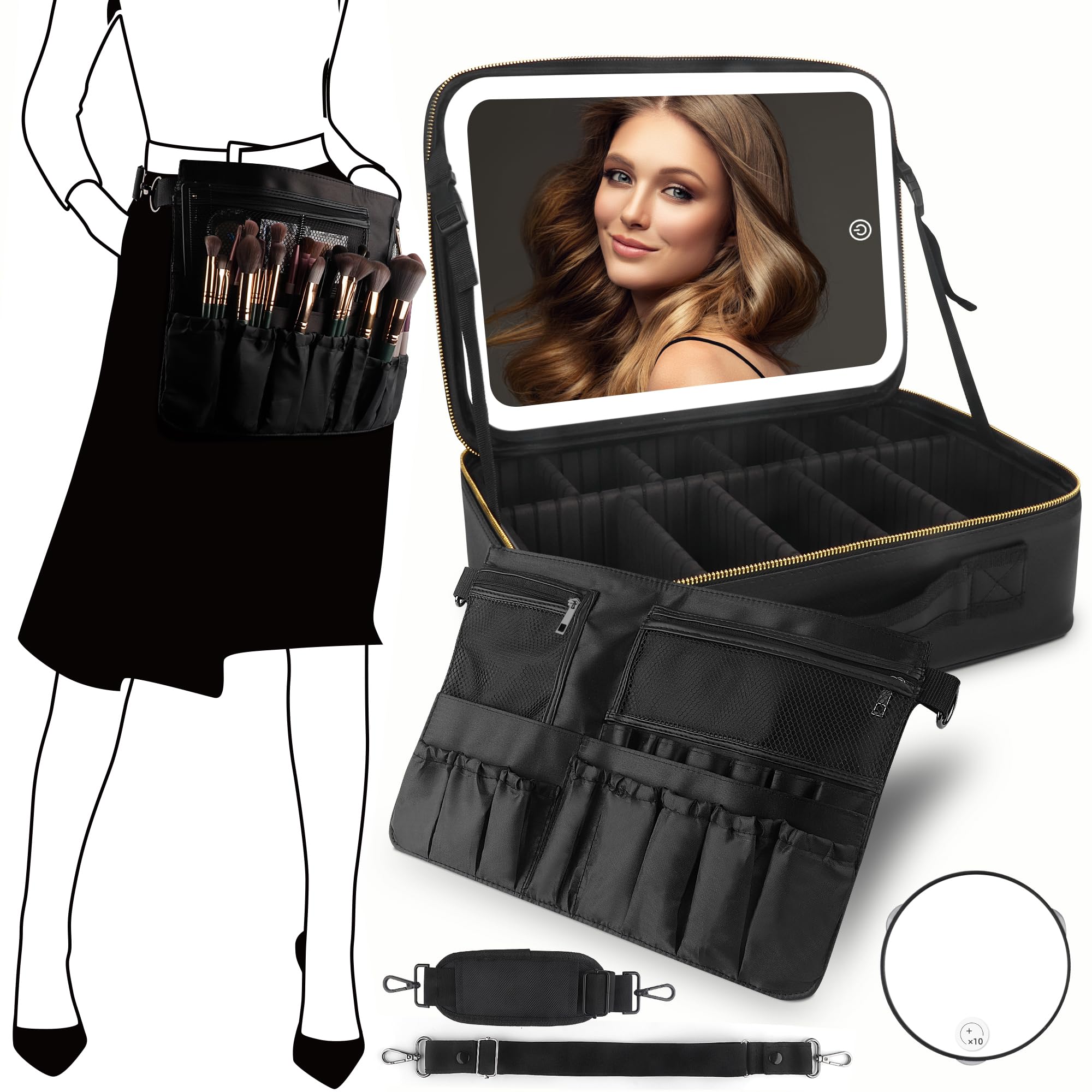 MOMIRA Travel Makeup Bag with LED Mirror - Large Cosmetic Organizer Case, 3 Color Modes & Adjustable Brightness, Waterproof Toiletry Bag for Women | Perfect for Travel, Home Use & Gift Giving