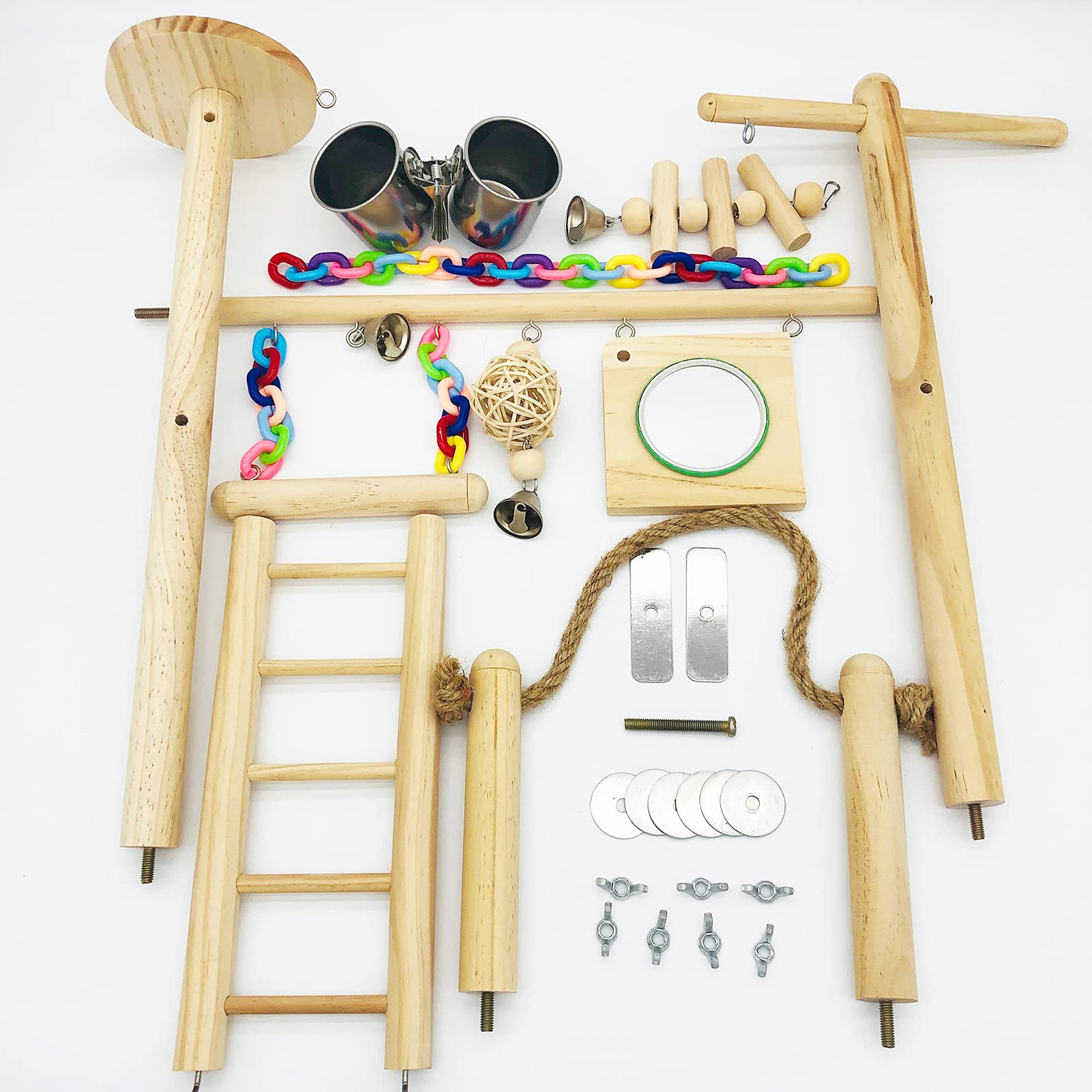 Bird Playground Top Cage - Hanging Chewing Toys & Wood Perch for Parrots, Conures, Parakeets, Budgies, Cockatiels, Lovebirds | Durable Parrot Gym Play Stand for Cage Top - Perfect for Playtime, Exercise & Mental Stimulation