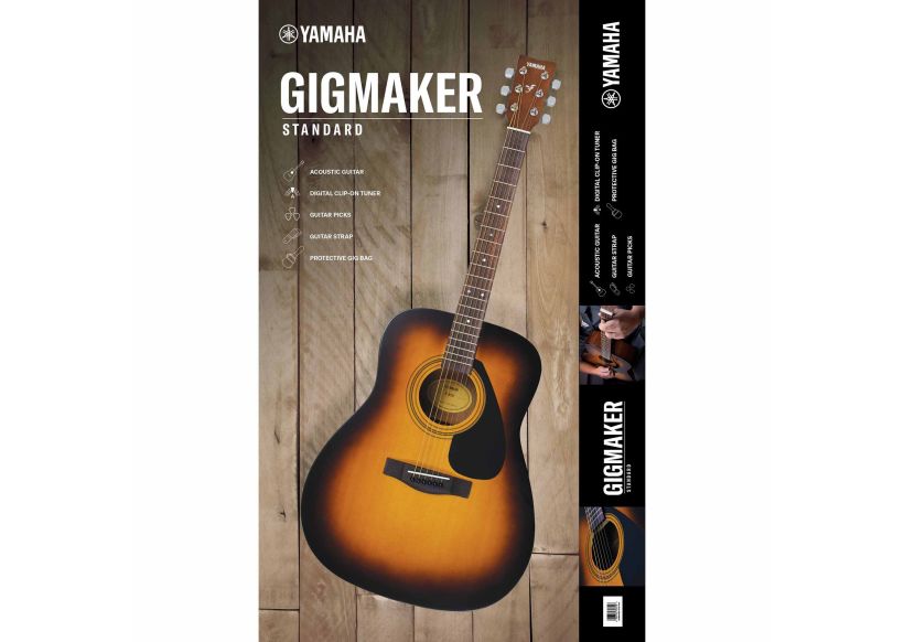 Yamaha Gigmaker Standard Acoustic Guitar Full Starter Kit with Gig Bag, Chromatic Tuner, Strap & Picks - Perfect for Beginners, Students & Live Performances