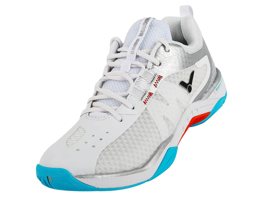 Victor S82II AS Men's Indoor Court Volleyball Badminton Shoes - Breathable Lightweight Non-Slip Athletic Sneakers (Bright White/Glossy Silver/Blue Light) - Perfect for Gym, Sports & Casual Wear