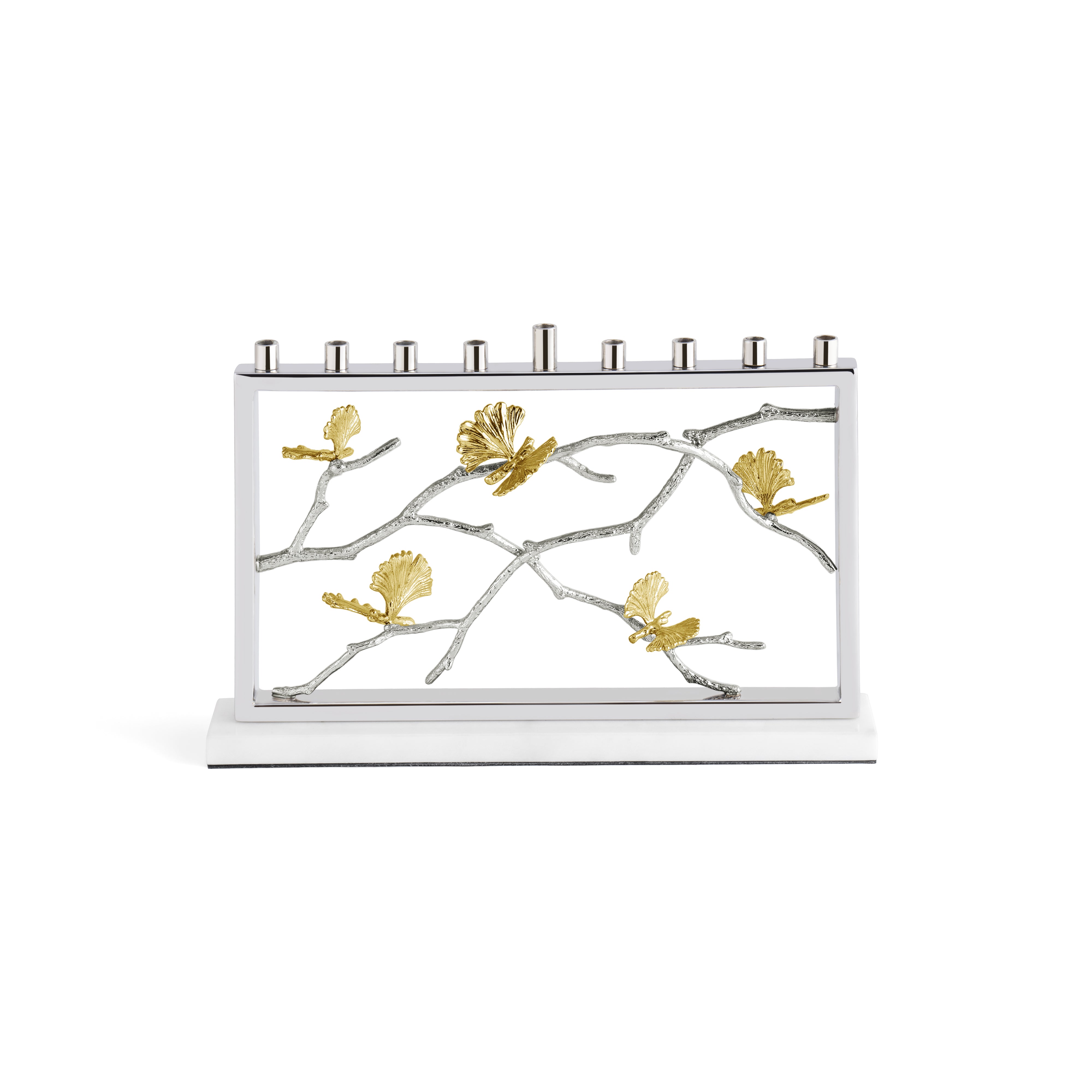 Butterfly Ginkgo Luxe Menorah - Elegant Hanukkah Candle Holder for Jewish Holiday Decor & Home Celebration