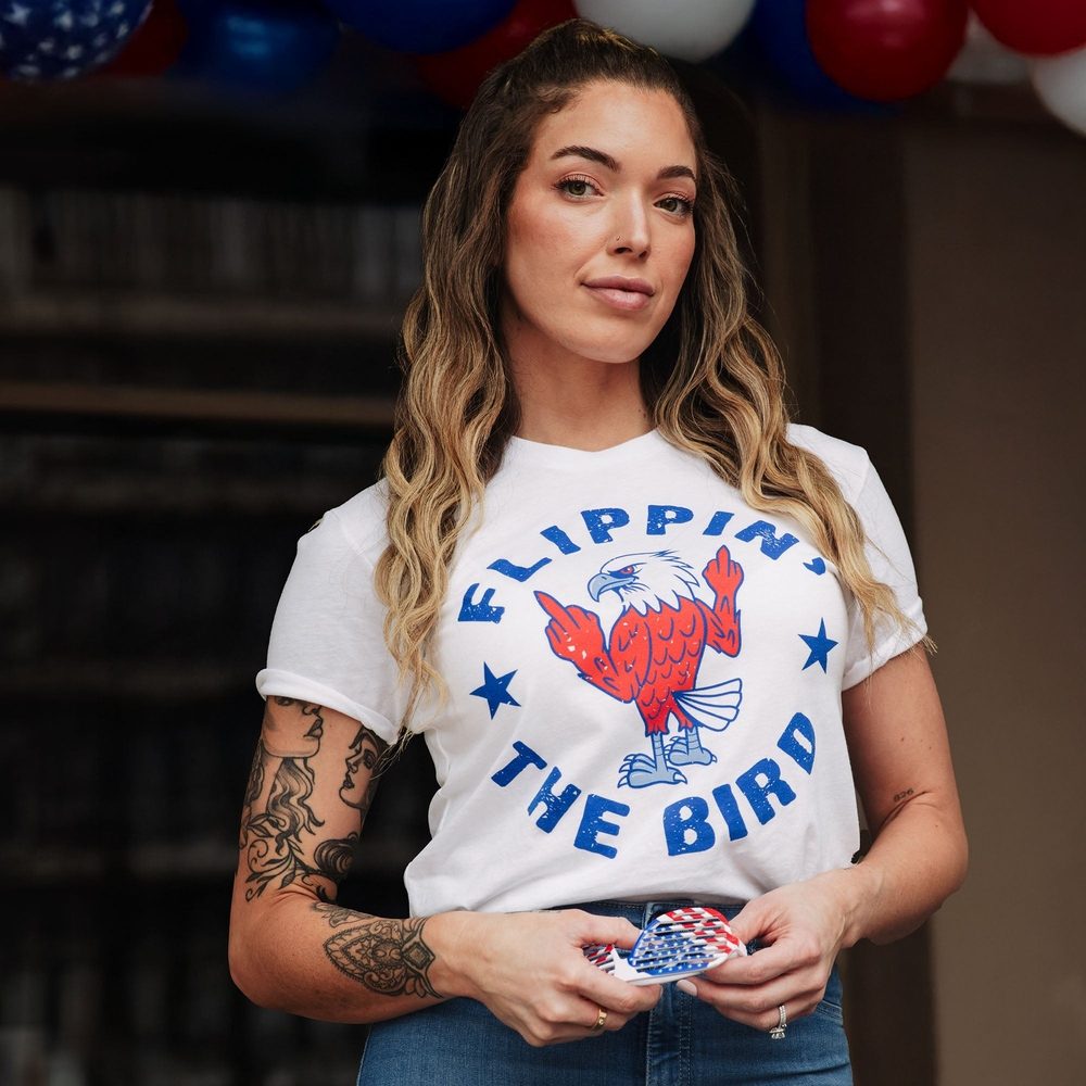 Women's Flippin' The Bird Boyfriend Fit T-Shirt - White | Casual Graphic Tee for Women | Perfect for Everyday Wear, Outings & Funny Gifts