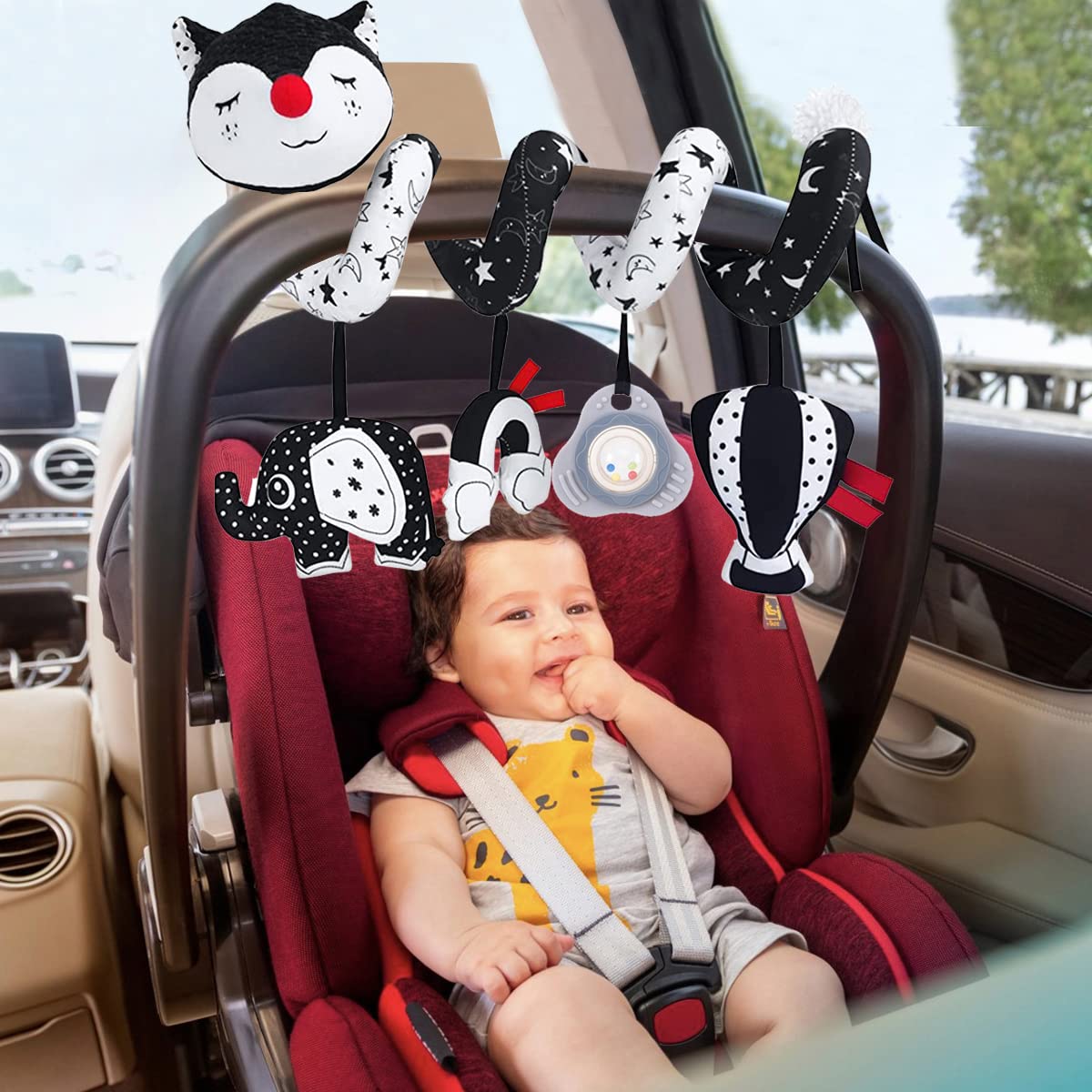 High Contrast Black and White Baby Toys for Infants 0-12 Months - Musical Fox Car Seat & Stroller Toys for Newborns | Perfect for Sensory Development & Travel Entertainment