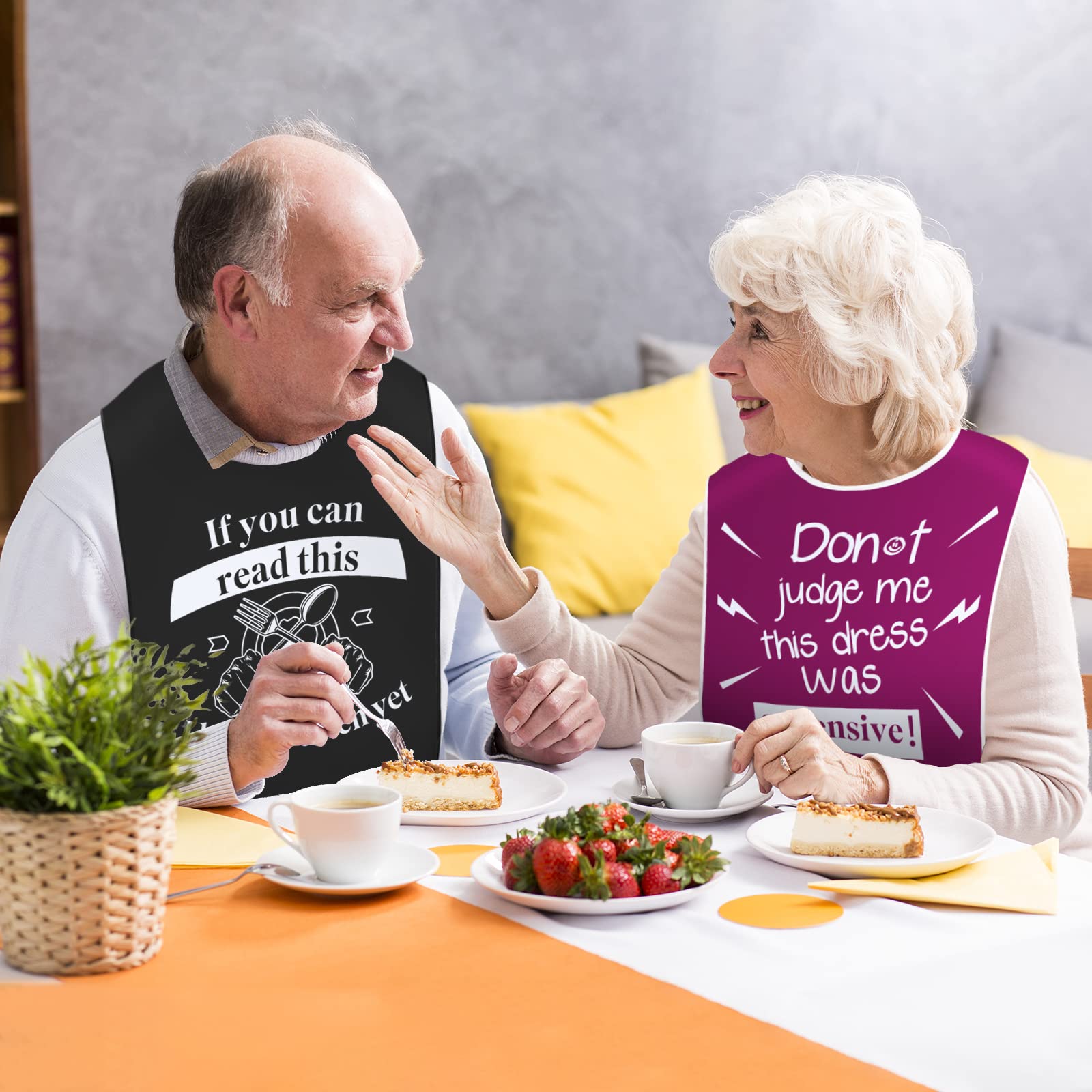Funny Adult Bibs for Men & Women - Crumb Catcher & Coffee Spoon - Elderly Eating Clothing Protectors - Great Gag Gift for Parties & Mealtime (Red)