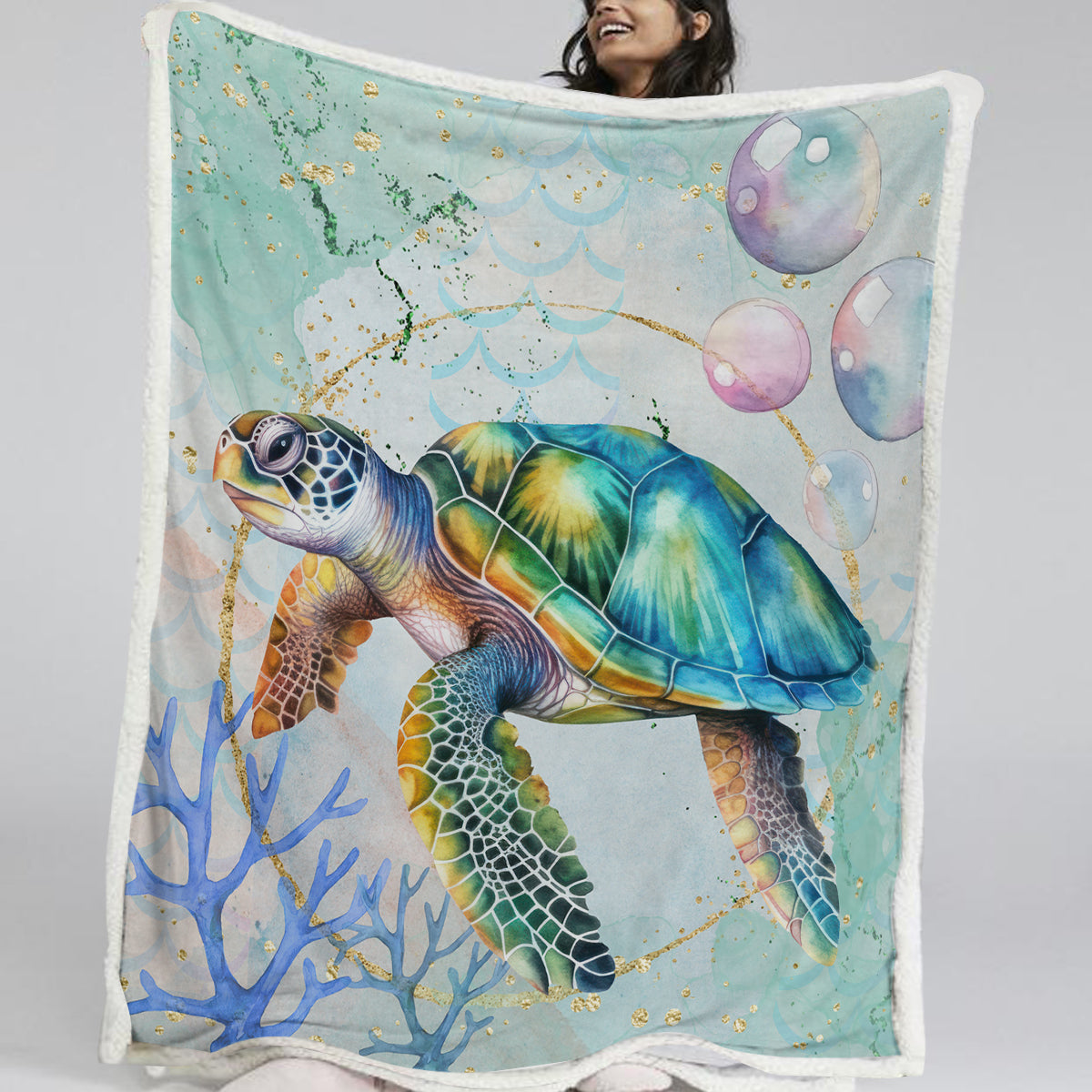 Cozy Soft Sherpa Blanket with Dreamy Sea Turtle Design - Warm & Plush Throw for Bed, Couch, and Outdoor Adventures