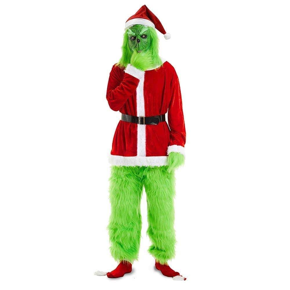 Beita Premium Green Monster Christmas Costume for Adults - Luxury Santa Suit with Latex Mask | Halloween, Cosplay, Christmas Party Outfit