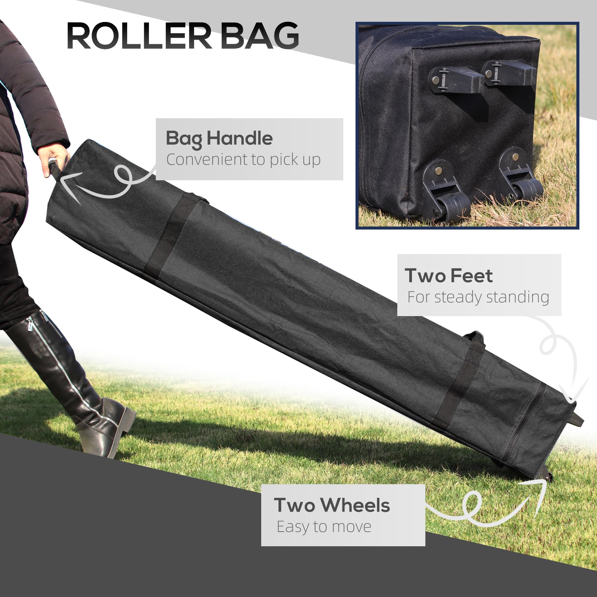 Outsunny 8' x 8' Pop Up Canopy Tent with Wheeled Carry Bag & 4 Sand Bags - Instant Sun Shelter for Outdoor Parties, Camping, Beach, Backyard, Garden & Patio - Adjustable Height Black Canopy Tent