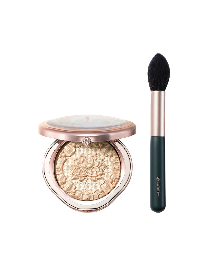 Twin Lotus Relief Luminous Glow Highlighter with Soft Blooming Brush - Face Contouring Makeup Kit for Daily Glow & Special Occasions