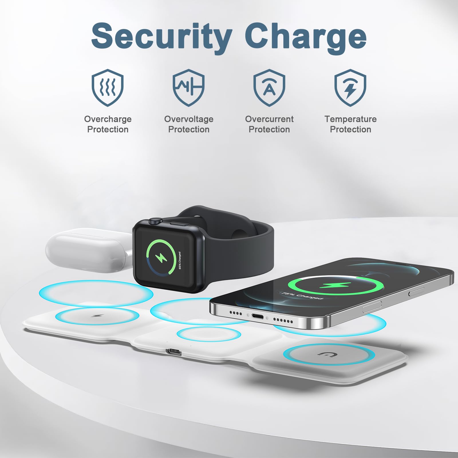 Ankilo 3-in-1 Foldable Magsafe Wireless Charging Station for iPhone 15/14/13/12 Series, Apple Watch & AirPods Pro | Portable Travel Charger for Multiple Devices | Perfect for Home, Office & Car Use (Adapter Not Included)