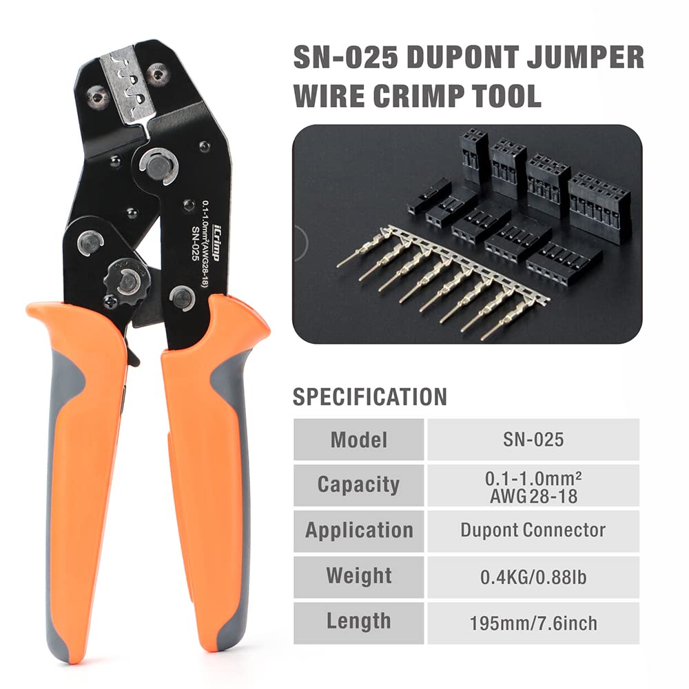 Premium iCrimp SN-025 Crimping Tool for Dupont Pins & D-Sub Connectors - 620pcs 2.54mm Pitch Dupont Connector Kit - Perfect for DIY Electronics, Arduino Projects & Computer Cable Repair