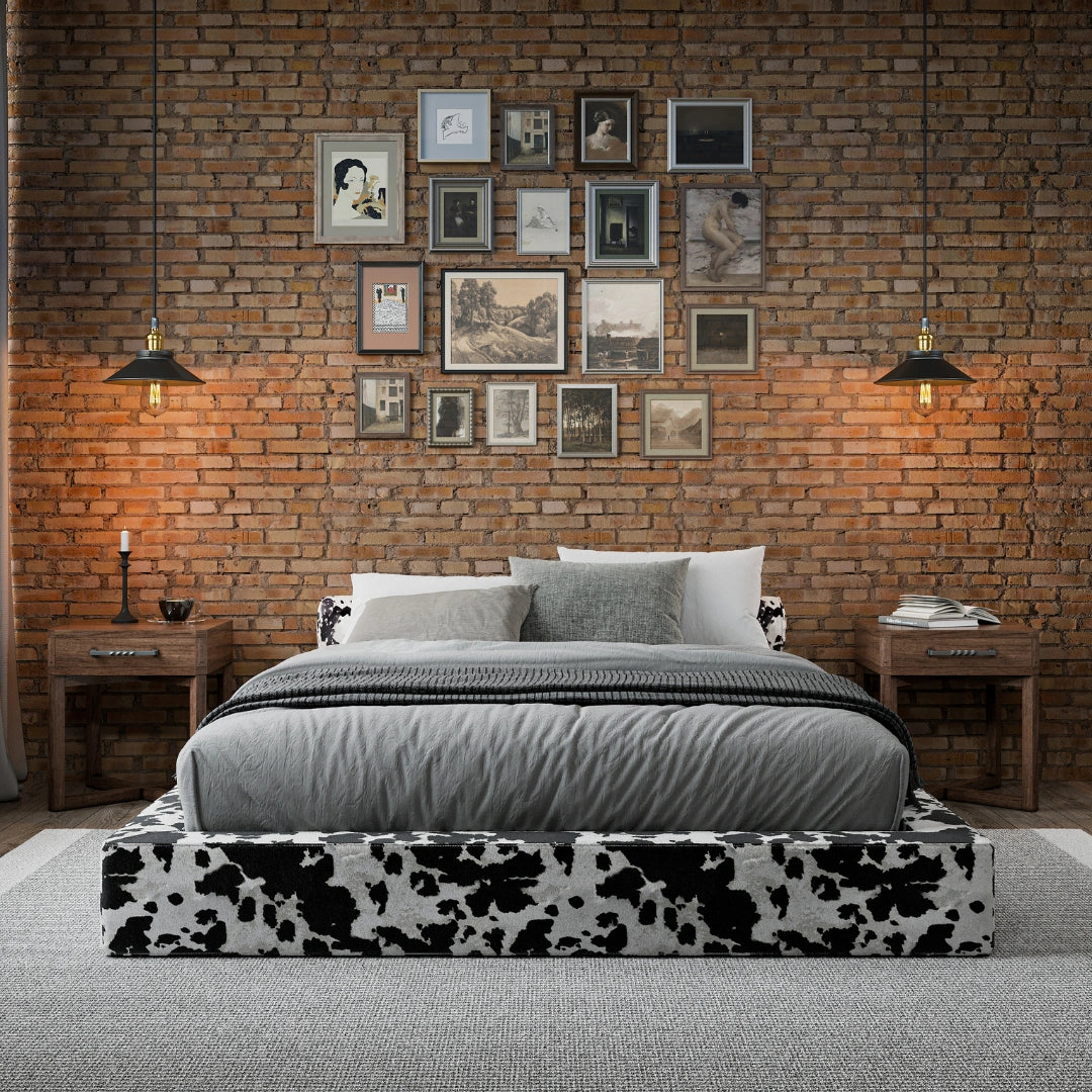 Premium Ultra Bed Frame with Vegan Cowhide Upholstery - Stylish & Sustainable for Modern Bedrooms