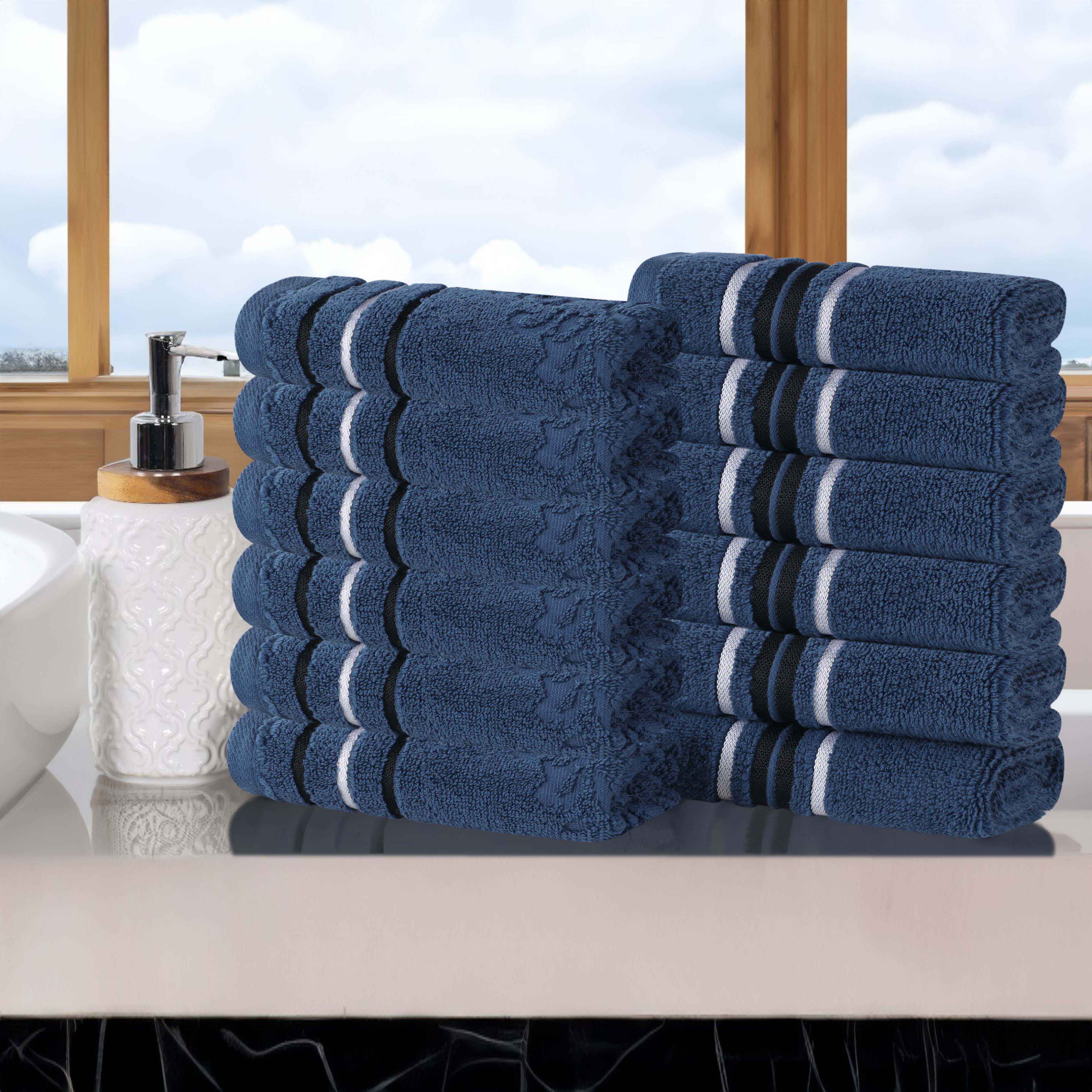 Sadie 100% Cotton Face Towel Set - 12 Pack Zero Twist Solid & Jacquard Floral Bath Towels for Spa, Gym, Travel & Home Use