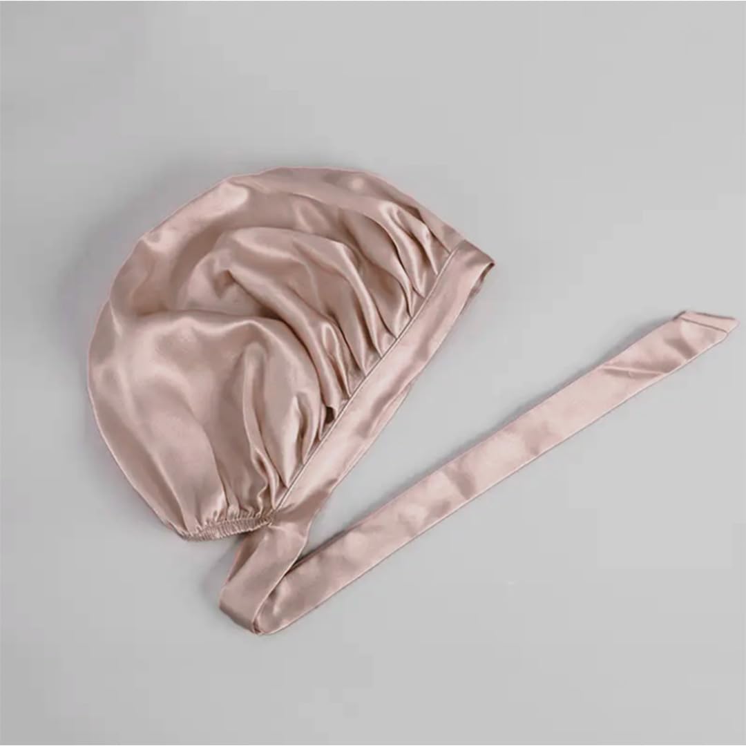 Satin Hair Bonnet with Adjustable Ribbon Tie - Soft & Lightweight for Hair Protection | Silk Sleeping Cap for Curly, Natural & Braided Hair | Hydrating Nighttime Hair Care Accessory | Perfect for Travel, Home & Salon Use