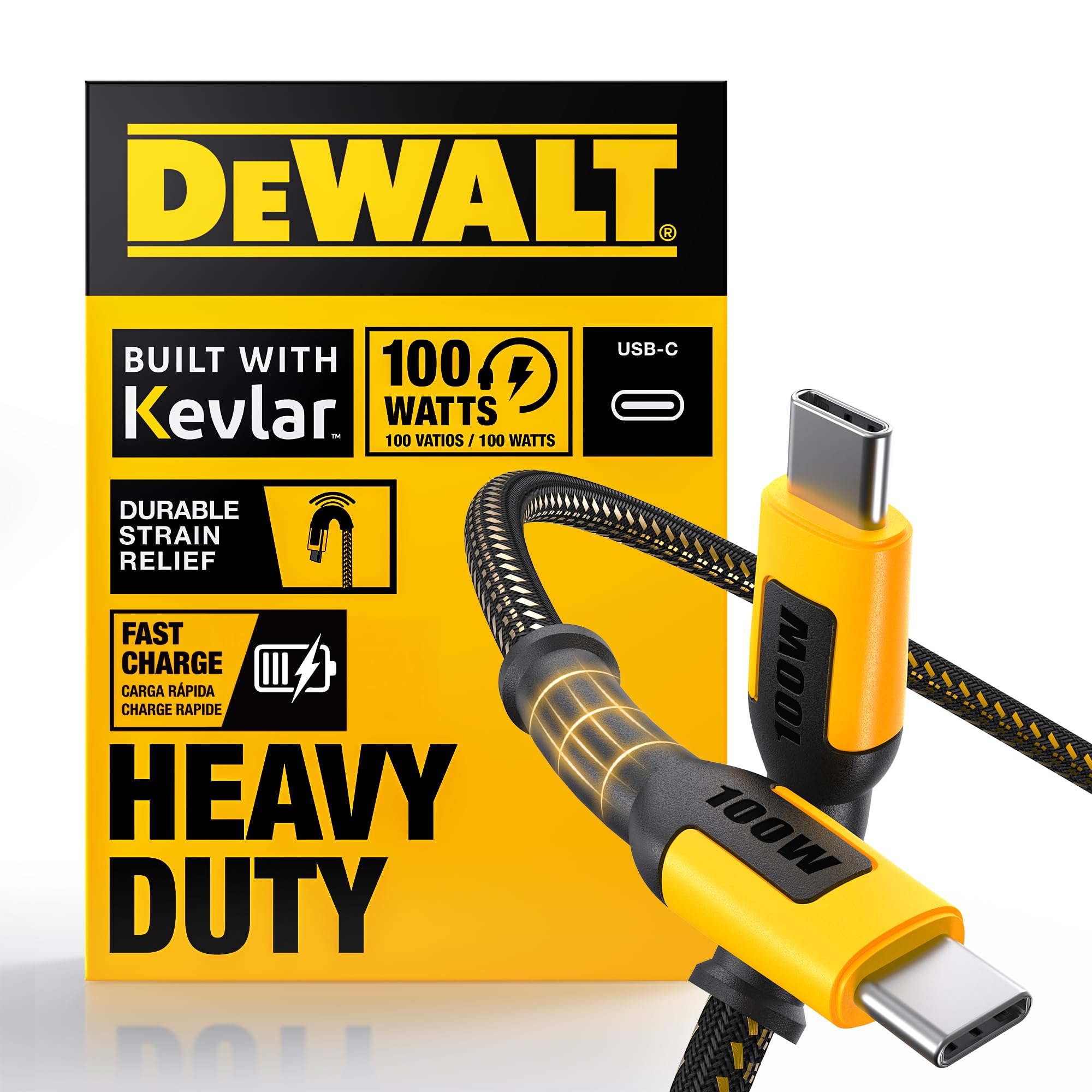 DEWALT 100W USB C to USB C Fast Charging Cable 4ft - Heavy Duty Type C Charger Cord for iPhone 16/16 Plus/16 Pro/16 Pro Max, iPhone 15 Series, MacBook Pro - Perfect for Jobsite, Travel & Home Charging