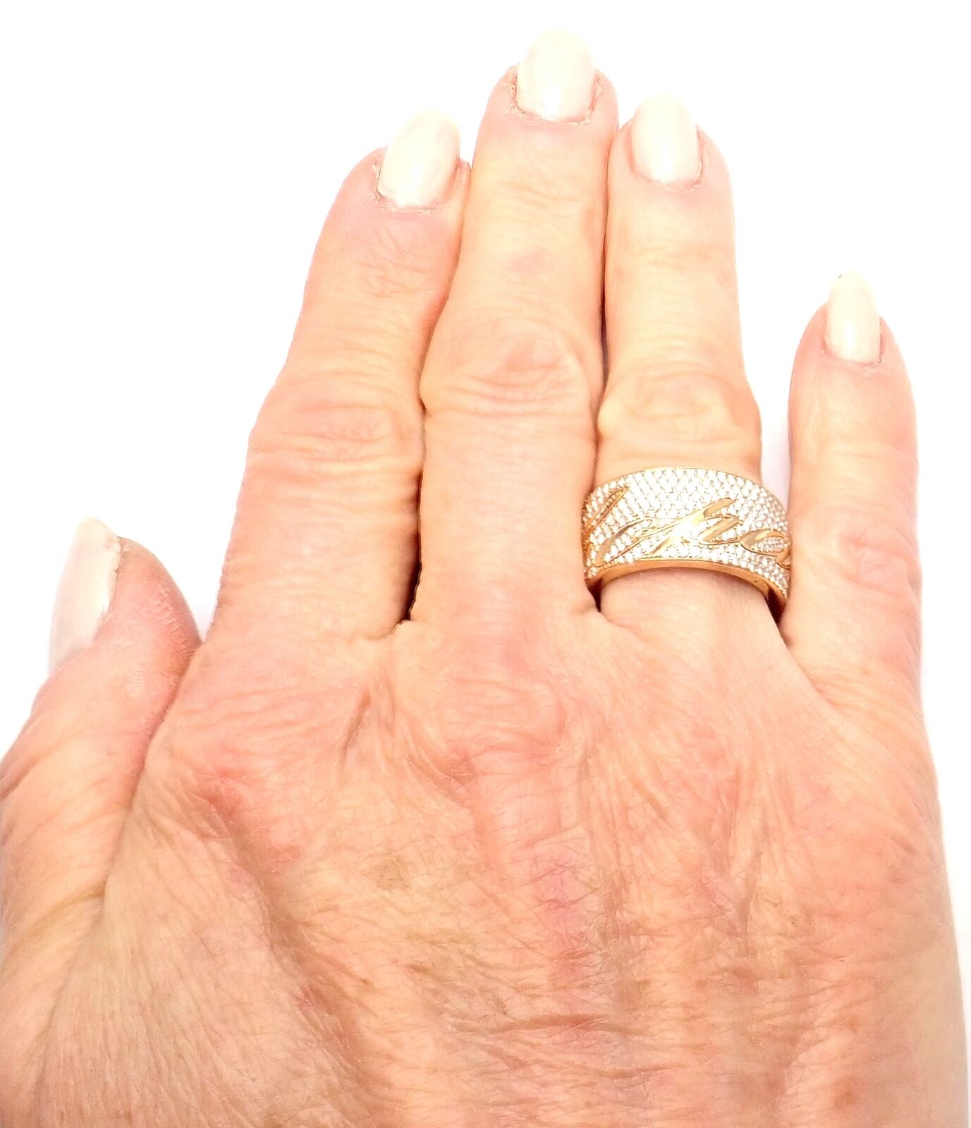 Chopard Chopardissimo 18k Yellow Gold Pave Diamond Signature Band Ring for Women - Luxury Wedding Engagement Gift with Original Box & Papers