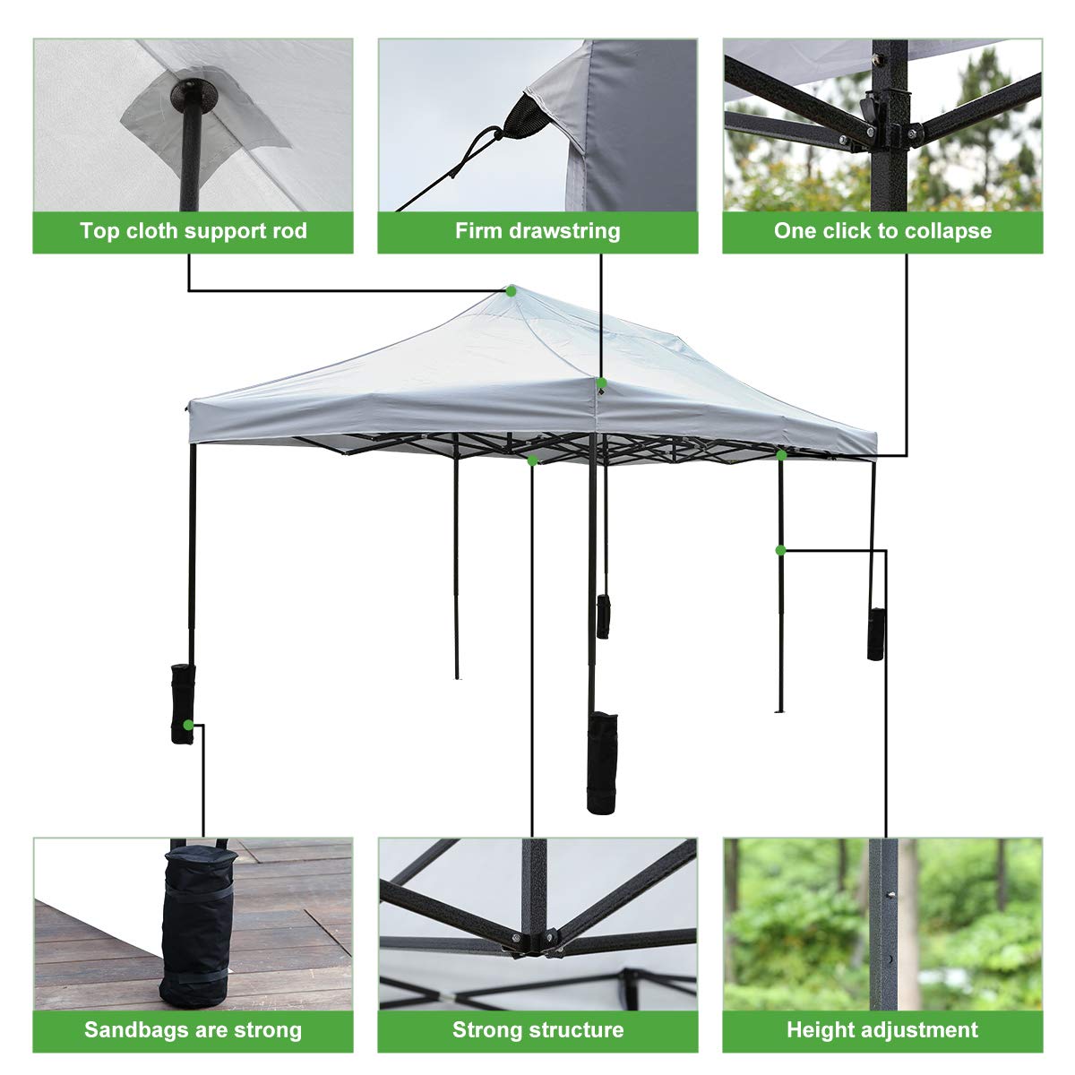 10'X20' Pop Up Canopy Tent Commercial Instant Gazebo - Easy Setup Portable Shelter for Outdoor Events, Parties & Markets - Adjustable Height with Carrying Bag, 4 Sandbags & 4 Tent Stakes - White - Perfect for Backyard BBQs, Beach Outings, Farmers Markets & Camping Trips