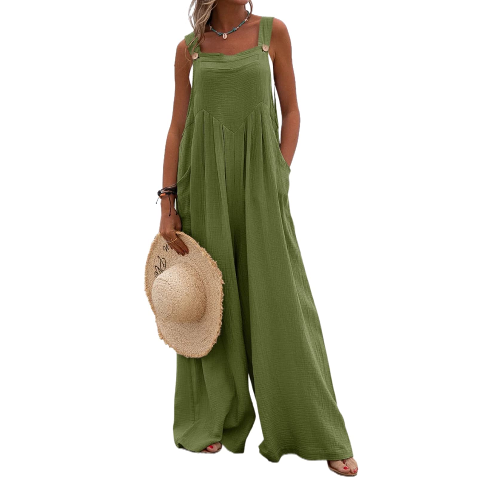 GOOCHEER Women's Plus Size Wide Leg Jumpsuit - Casual Loose Boho Romper Overalls One Piece for Summer | Perfect for Beach, Vacation & Everyday Wear