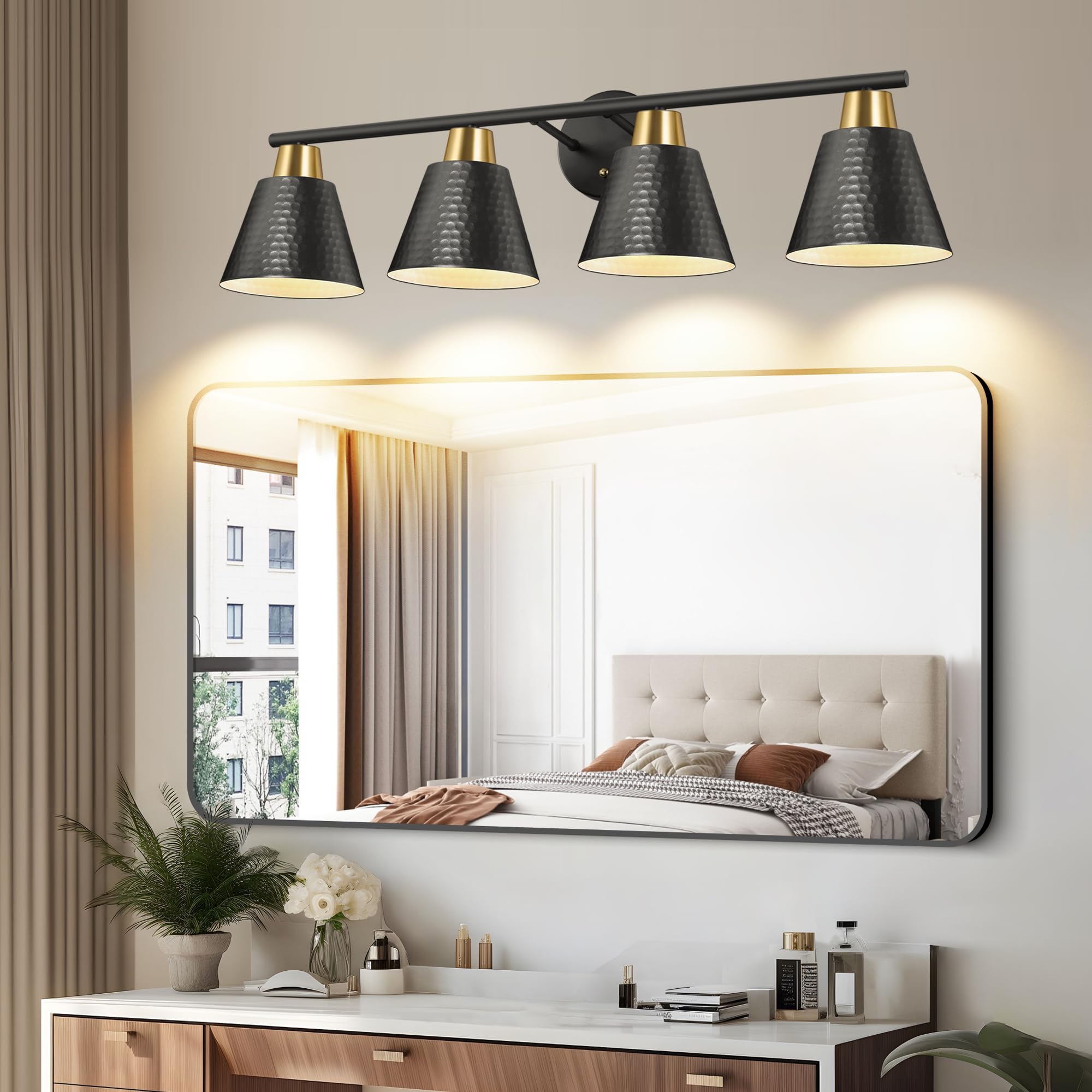4-Light Vanity Light for Bathroom - Modern Wall Sconce with Warm White Lighting - Perfect Over Mirror Bathroom Lights for Bedroom & Vanity Areas - Dimmable LED Bathroom Lighting Fixture for Home Decor