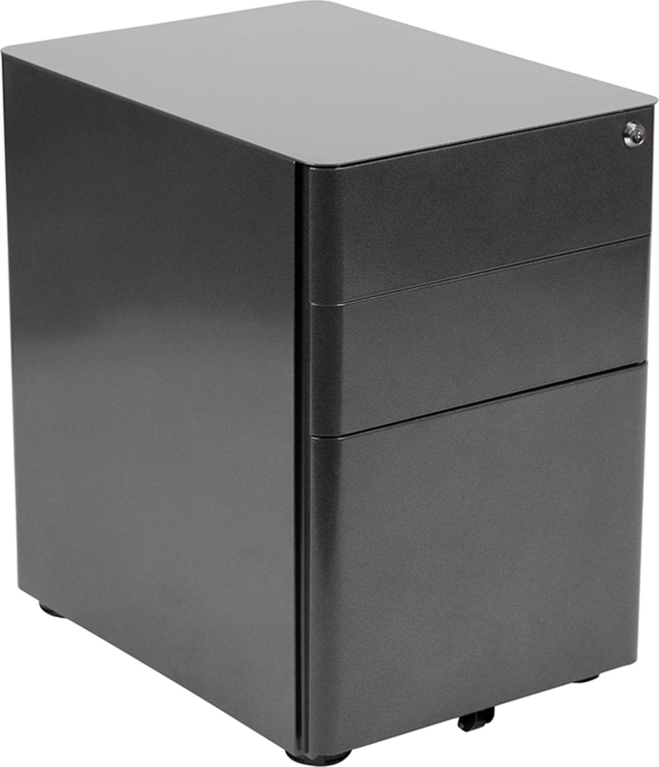 Flash Furniture Warner Modern 3-Drawer Mobile Locking File Cabinet with Anti-Tilt Mechanism - Black Office Storage for Legal & Letter Files - Perfect for Home Office, Corporate Workspaces & Document Organization