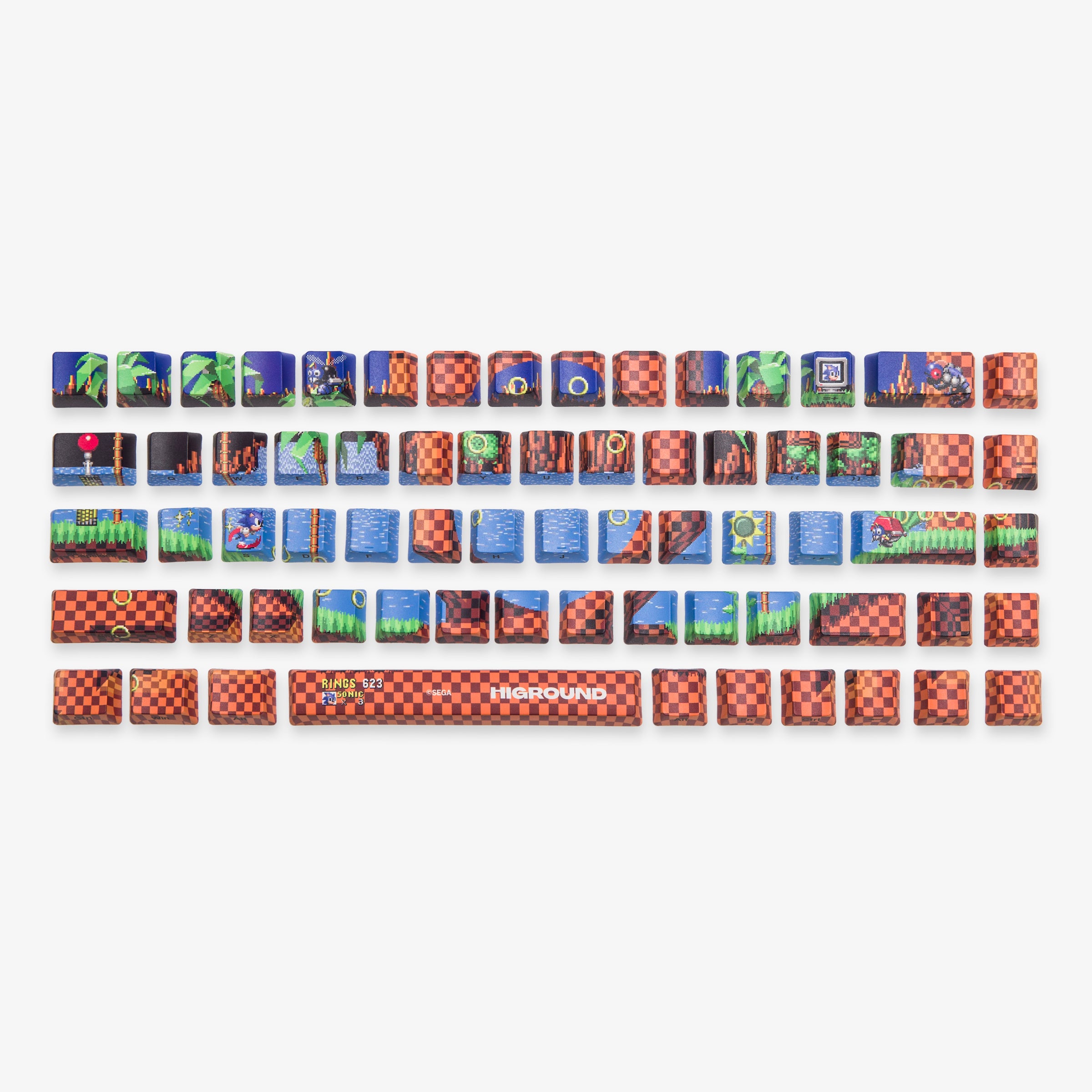 Sonic x Higround Green Hill Zone 68 Keycap Set for 65% Mechanical Keyboards - Gaming & Typing Custom Keycaps for PC Enthusiasts