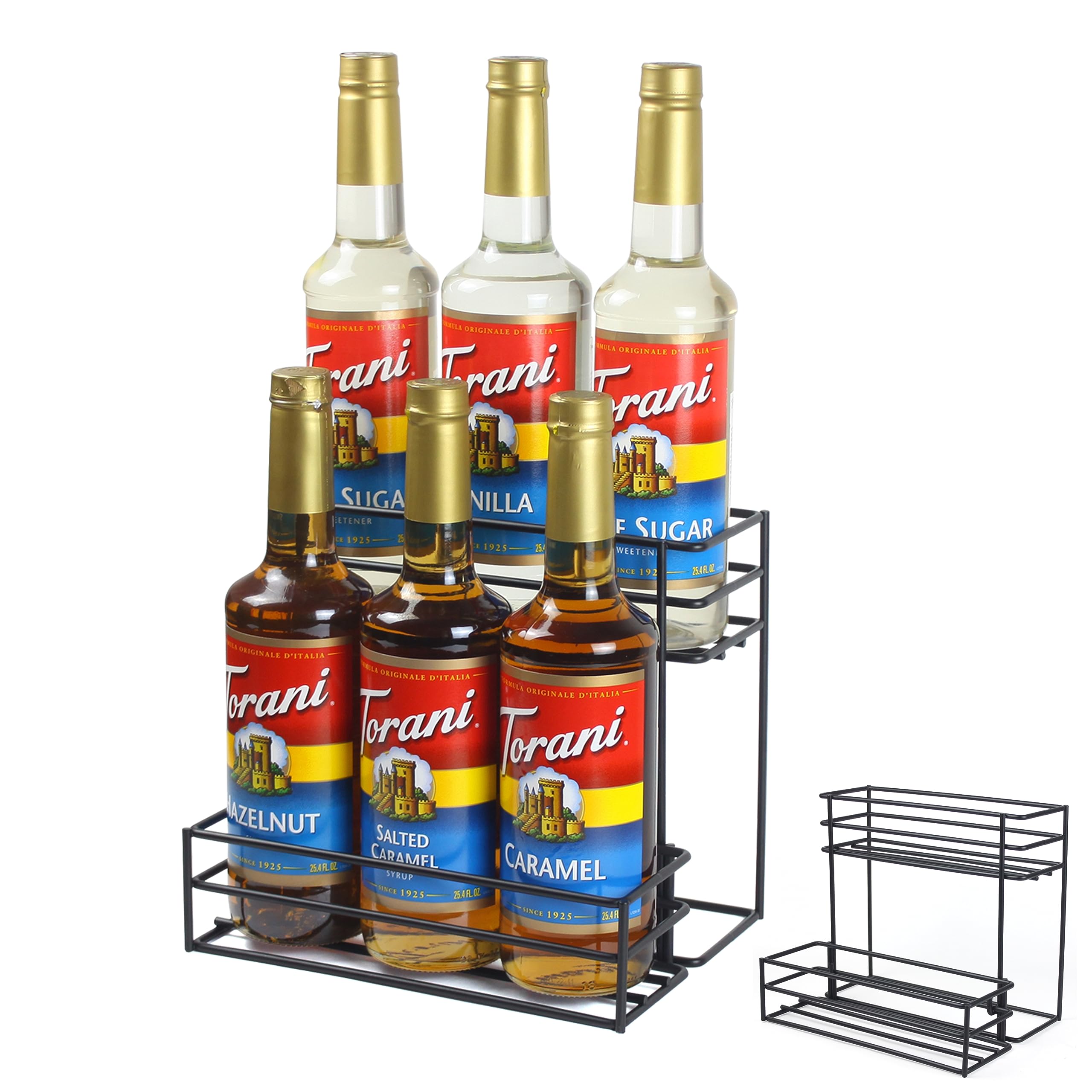 6-Bottle Coffee Syrup Rack Organizer - Barista-Grade Storage for Coffee Bar, Kitchen & Home - Perfect for Syrups, Wine, Salad Dressings & Condiments - Ideal for Coffee Shops, Home Bars & Organized Kitchens