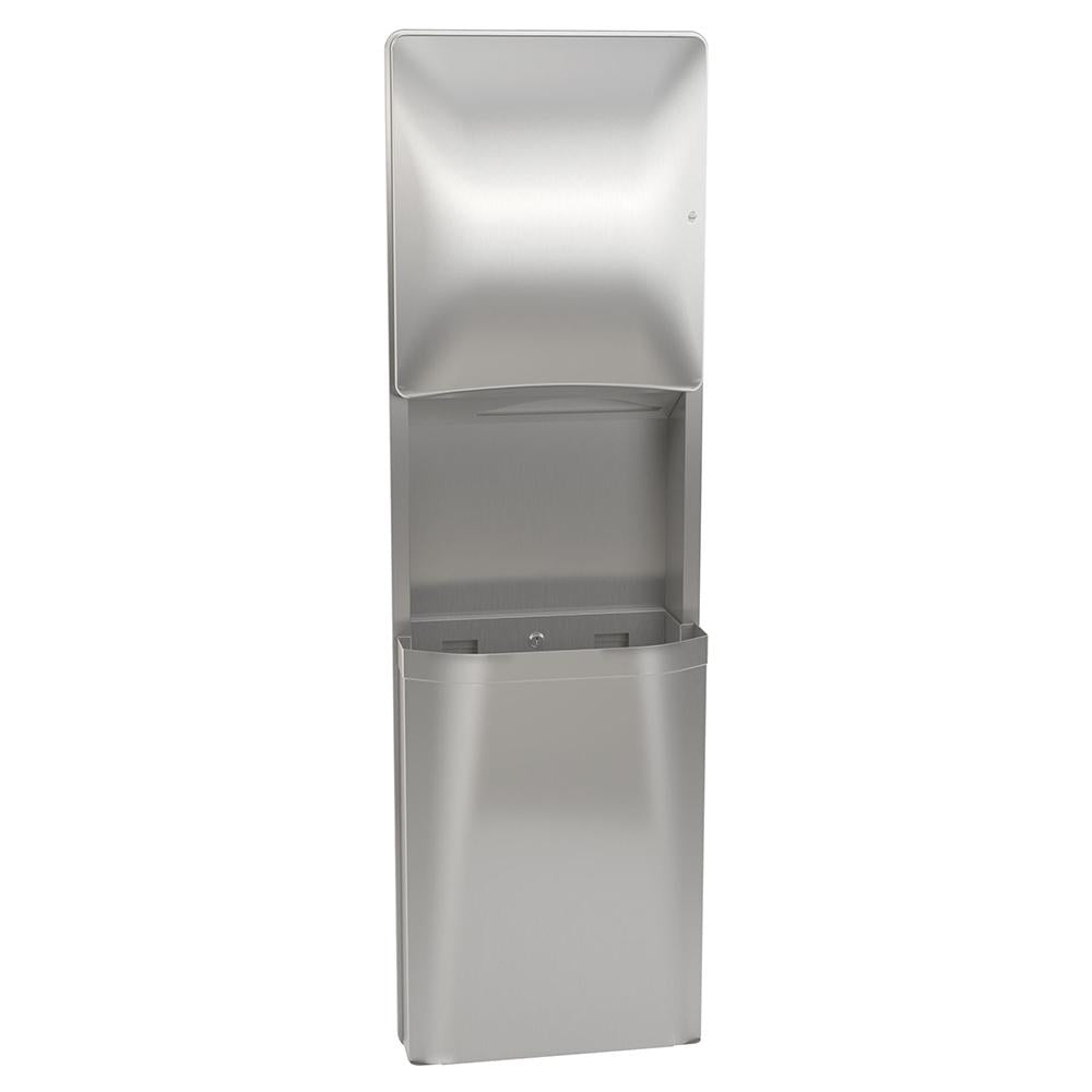 Bradley 2A05 1136 Diplomat Paper Towel Dispenser & Waste Receptacle - Surface Mounted Satin Stainless Steel - Ideal for Restrooms, Offices & Commercial Spaces