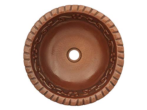 Copper Round Bathroom Sink with Matte Finish & Floral Design - Vintage Farmhouse Style for Bathroom Vanity or Powder Room Decor