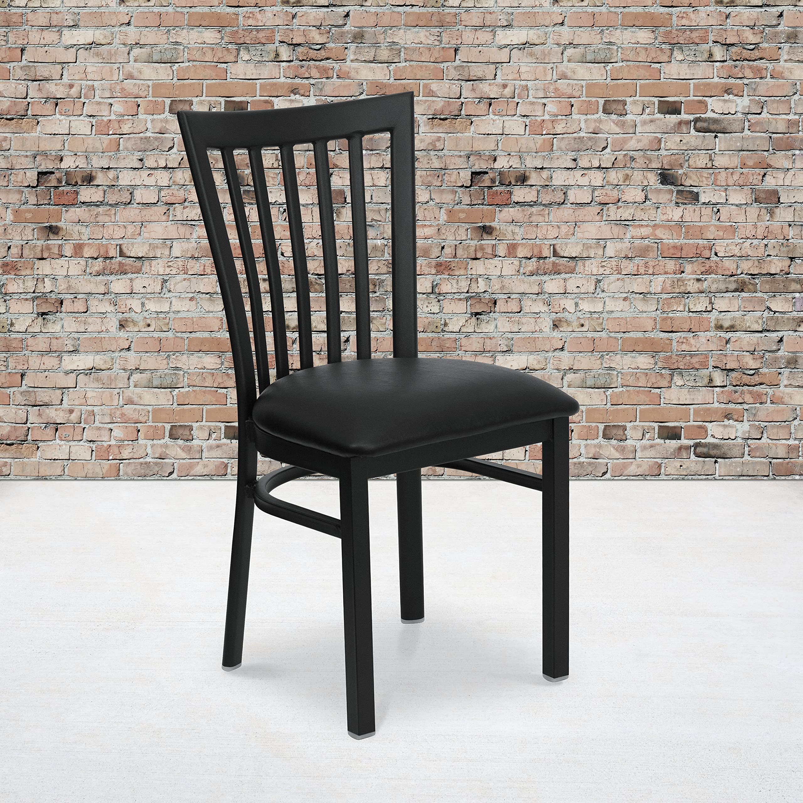 Black Metal Restaurant Chair with Vinyl Seat - Durable School House Style for Cafes, Diners & Home Dining - Perfect for Restaurants, Kitchens & Office Break Rooms