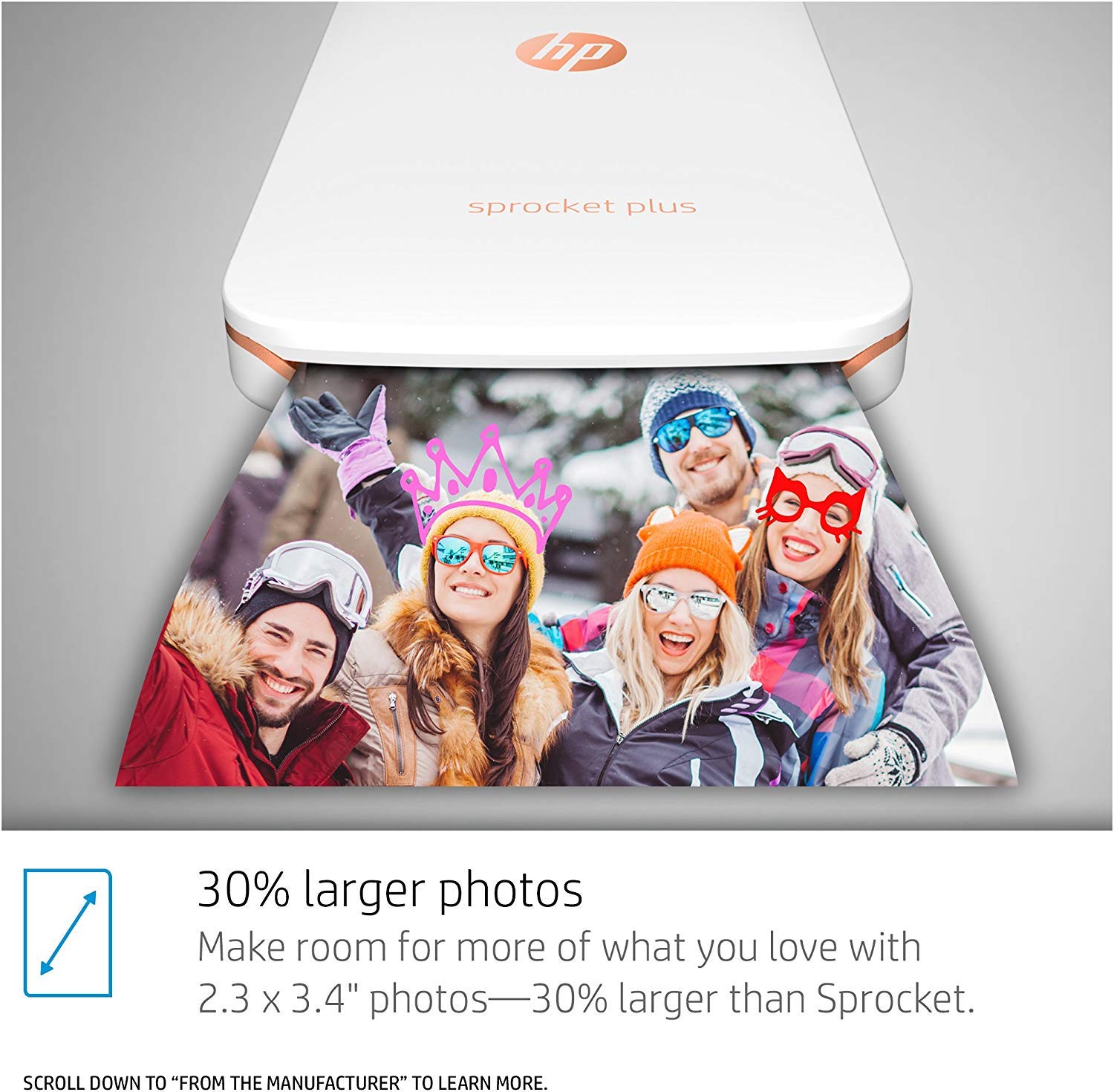 HP Sprocket Plus Instant Color Photo Printer - Print 30% Larger 2.3x3.4