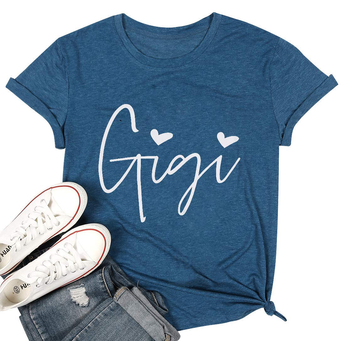 Gigi Heart Graphic T-Shirt for Women - Letter Printed Short Sleeve Top - Comfortable Casual Wear for Grandmothers & Mimi - Perfect for Family Reunions, Grandparents Day & Casual Outings