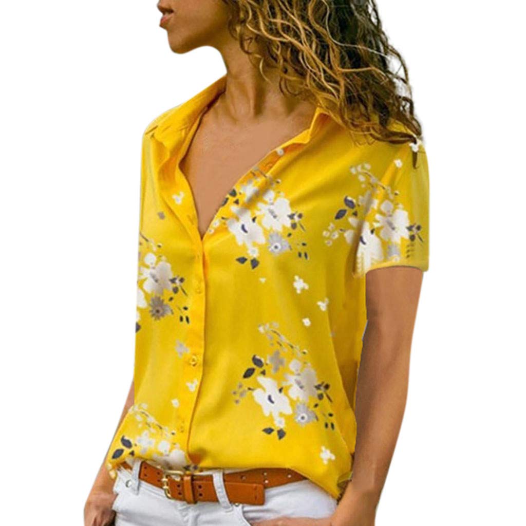 Women's Long Sleeve Button Down Shirts - Casual Office Blouse with Trendy Print, Loose V-Neck & Collar for Business Wear | Perfect for Work, Meetings & Professional Outfits