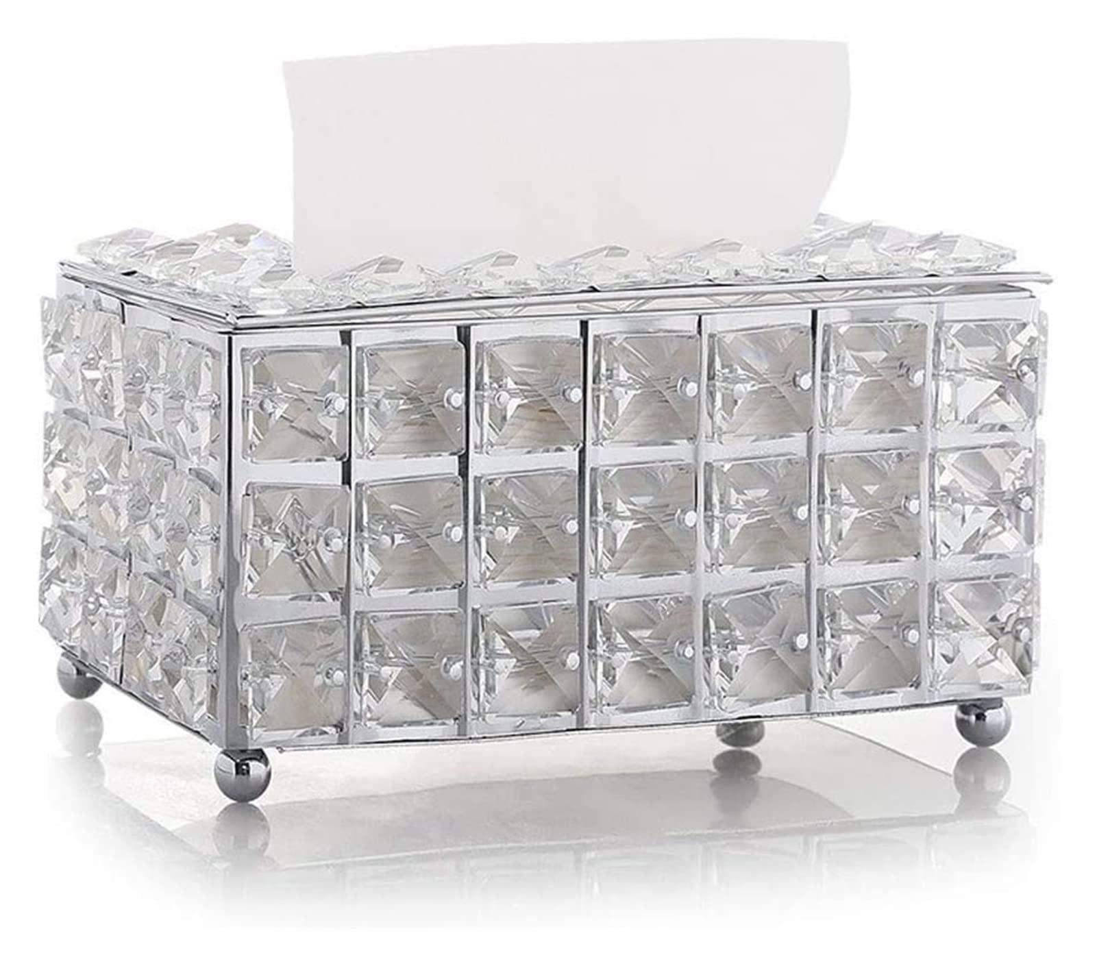 European Crystal Tissue Box Cover - Elegant Silver Tissue Holder for Home, Living Room, Coffee Table & Car | Stylish Napkin Storage Box for Desktop & Drawers | Perfect for Home Decor & Organization