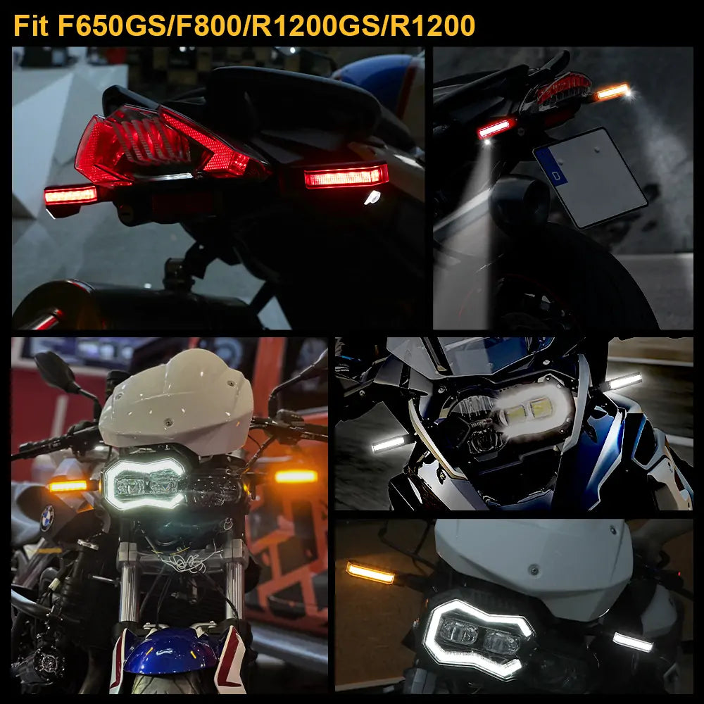 BMW F650GS F800 R1200GS R1200 Motorcycle LED Turn Signal Lights - Front & Rear Indicators with Projection Warning Light | Enhanced Visibility for Safe Night Riding