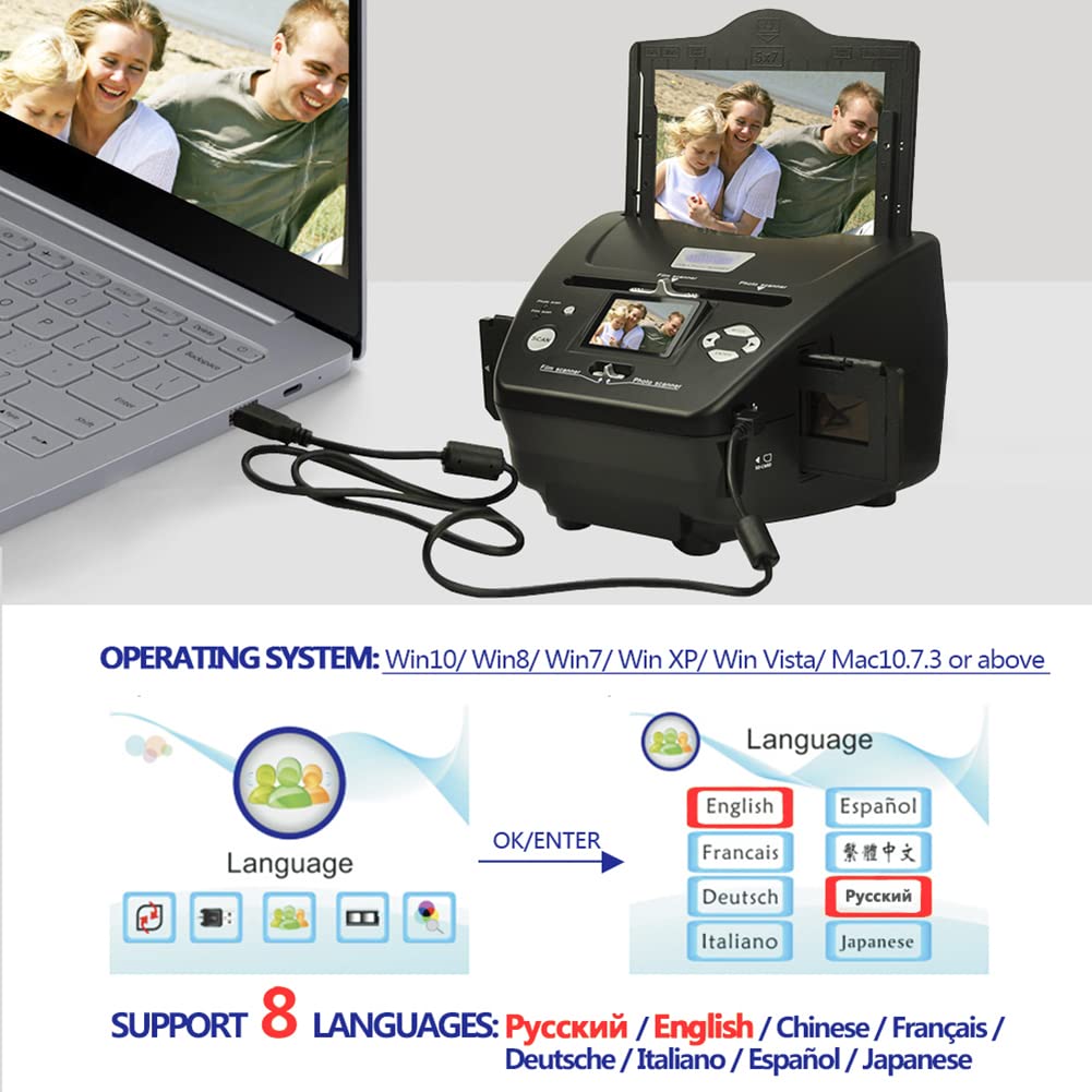 16MP Portable Film Slide Photo Scanner - Convert 35mm/135 Color & B&W Negatives to Digital with 2.4