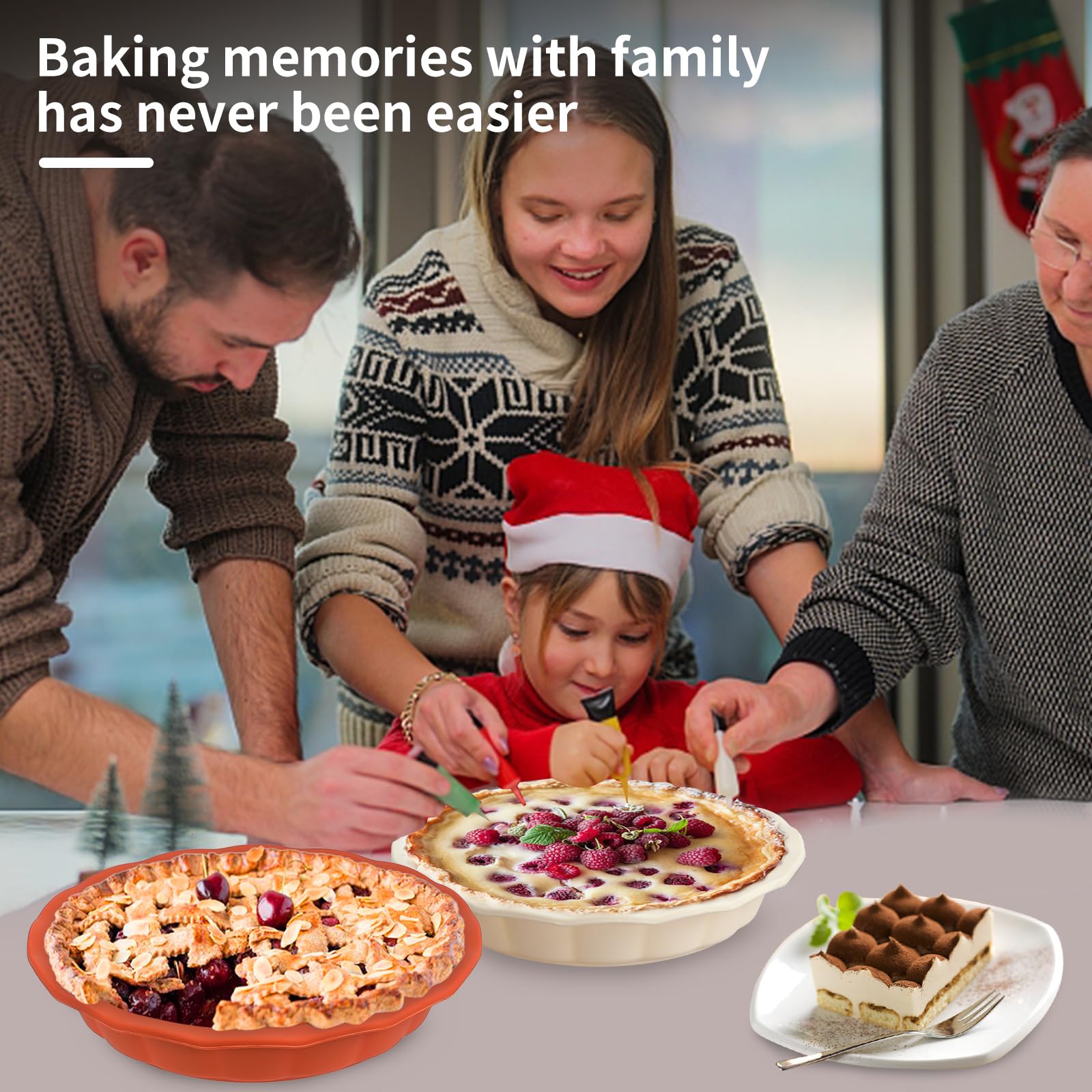 9-Inch Silicone Pie Pans for Baking - Dishwasher & Microwave Safe with Corrugated Edge (Red & Beige) | Perfect for Thanksgiving, Christmas Desserts & Family Baking