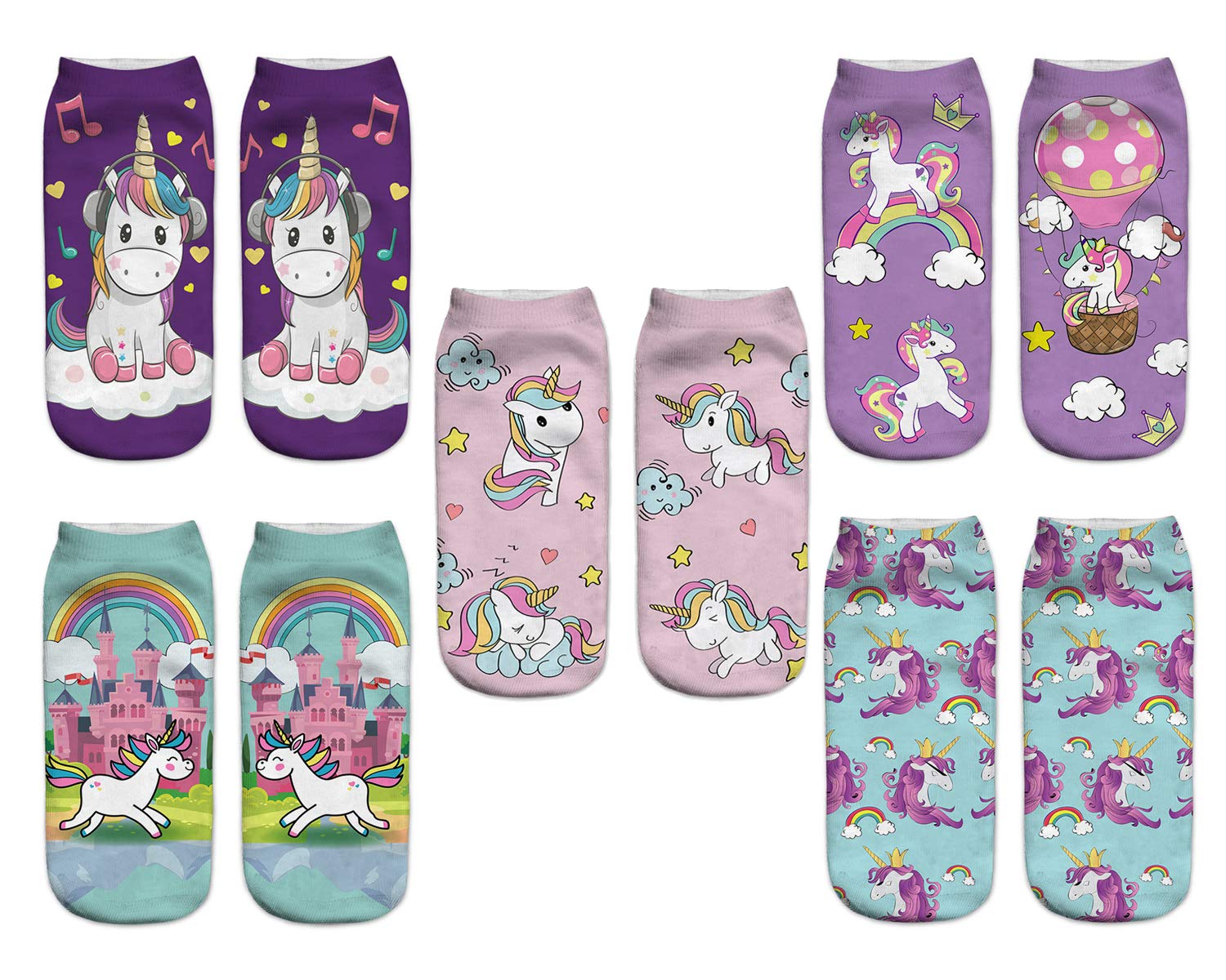 Benefeet Women's Funny Sloth & Unicorn Ankle Socks - 3D Printed Novelty Low Cut Socks for Women - Perfect Gift for Girls, Crazy & Cute Socks for Work, Gifts, Parties & Everyday Wear