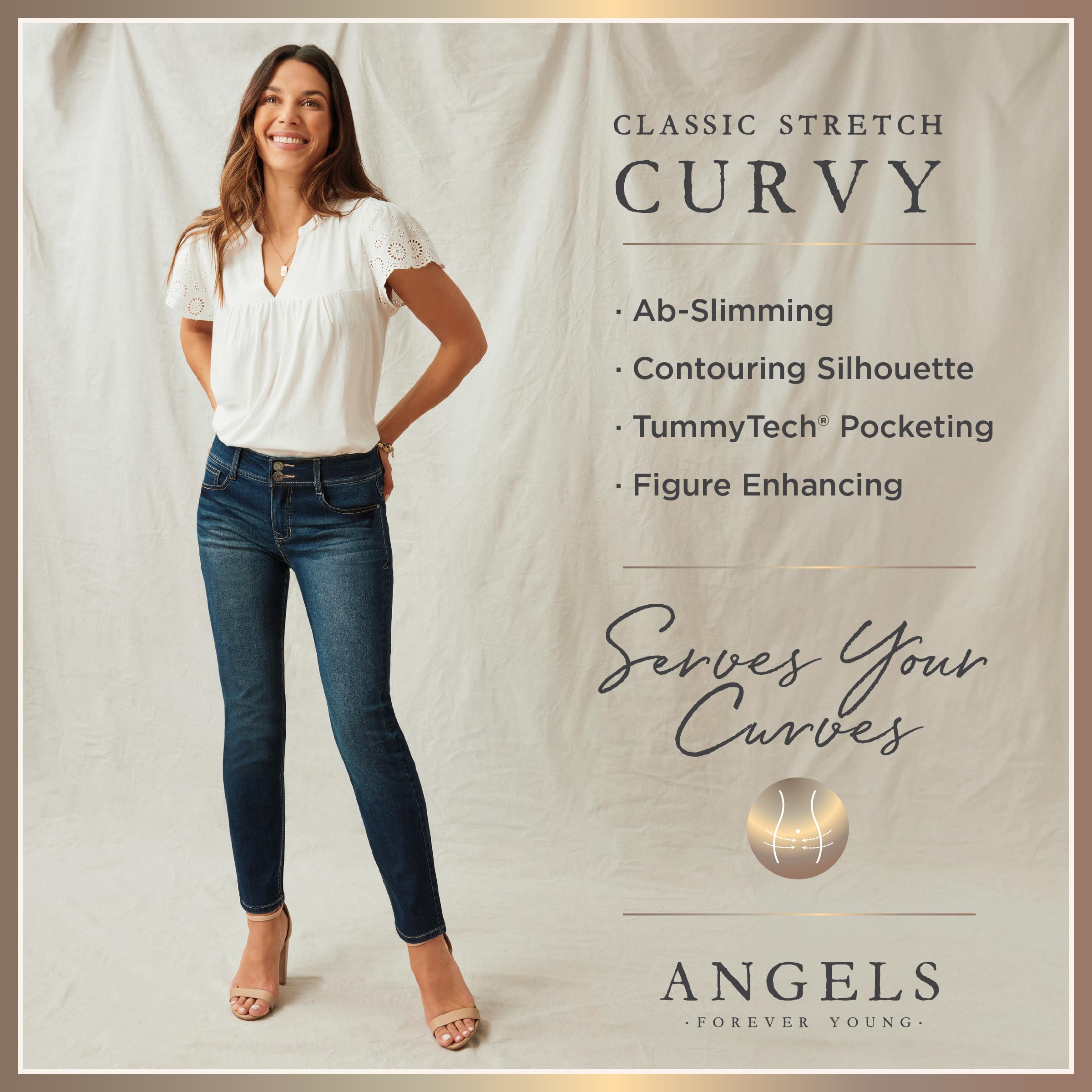 Angels Forever Young Women's Curvy Skinny Jeans - High Waist Stretch Denim Pants for Plus Size | Perfect for Casual Outfits, Date Nights & Everyday Wear