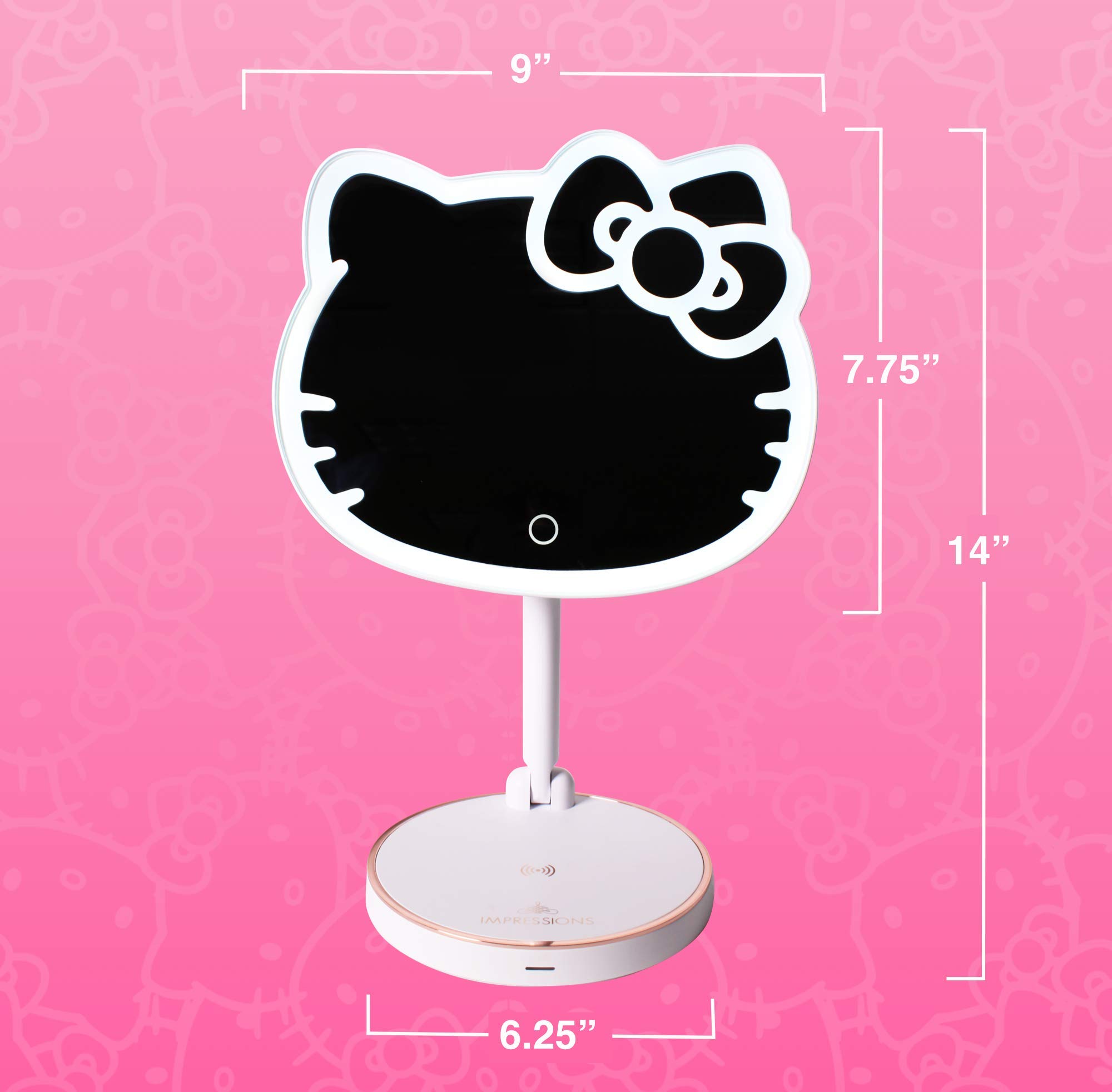 Hello Kitty LED Makeup Mirror with 360° Rotation & Touch Sensor - Rechargeable Vanity Mirror with Adjustable Brightness & Light Strip for Home, Bedroom, and Travel Beauty Routine