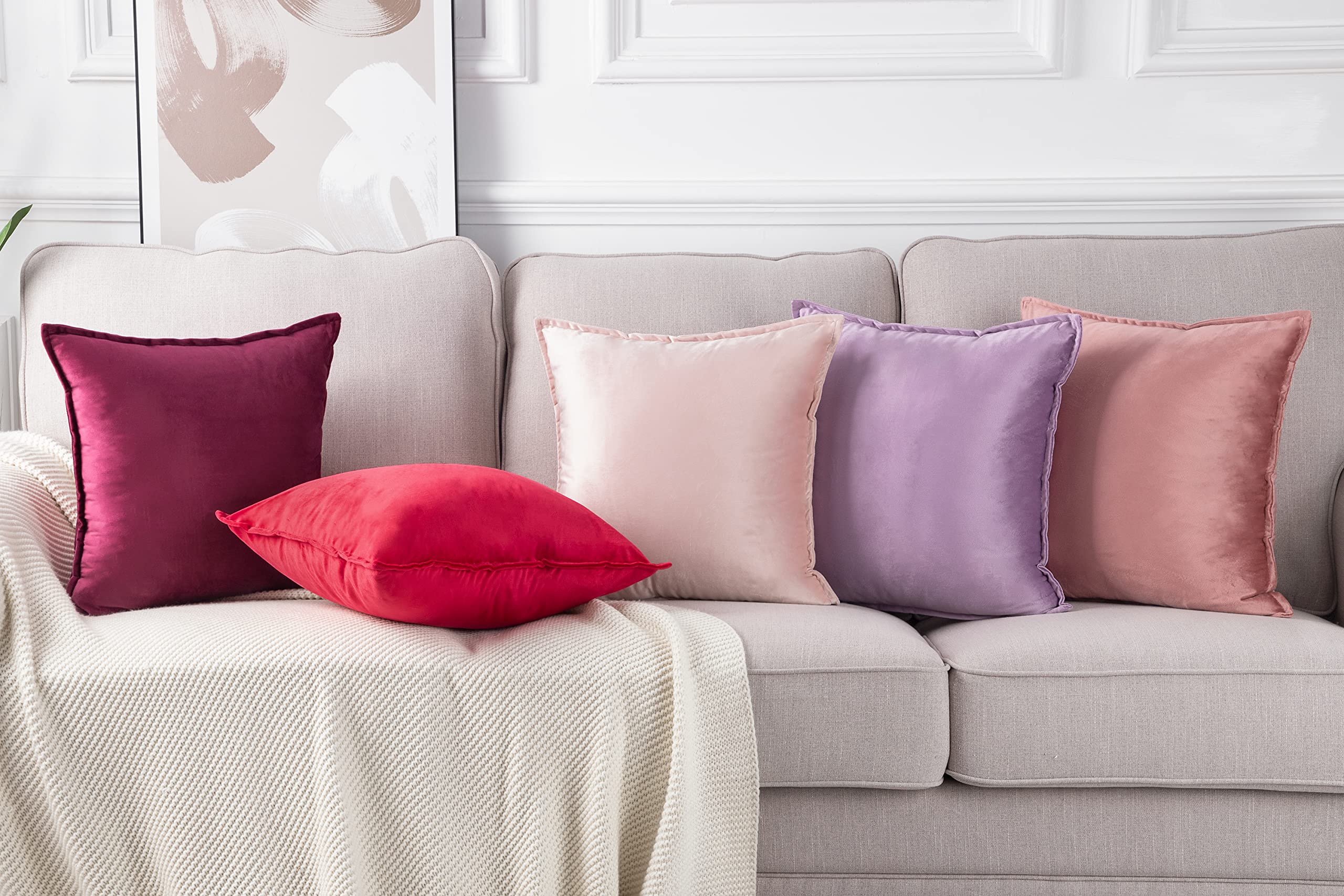 MADIZZ 2 Pack Super Soft Velvet Decorative Throw Pillow Covers 26x26 Inch - Light Pink Square Pillow Cases with Fringe for Sofa, Bed, Living Room - Luxury European Style Cushion Shells for Home Decor & Cozy Comfort