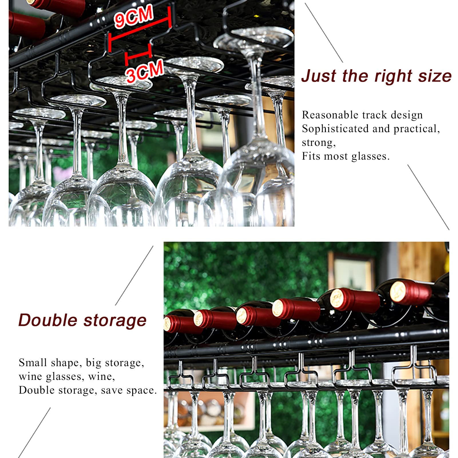 Stylish Ceiling-Mounted Wine Bottle Holder & Glass Rack - Adjustable Height (100x35cm) for Bar, Kitchen, Restaurant - Perfect for Wine Storage and Decorative Display