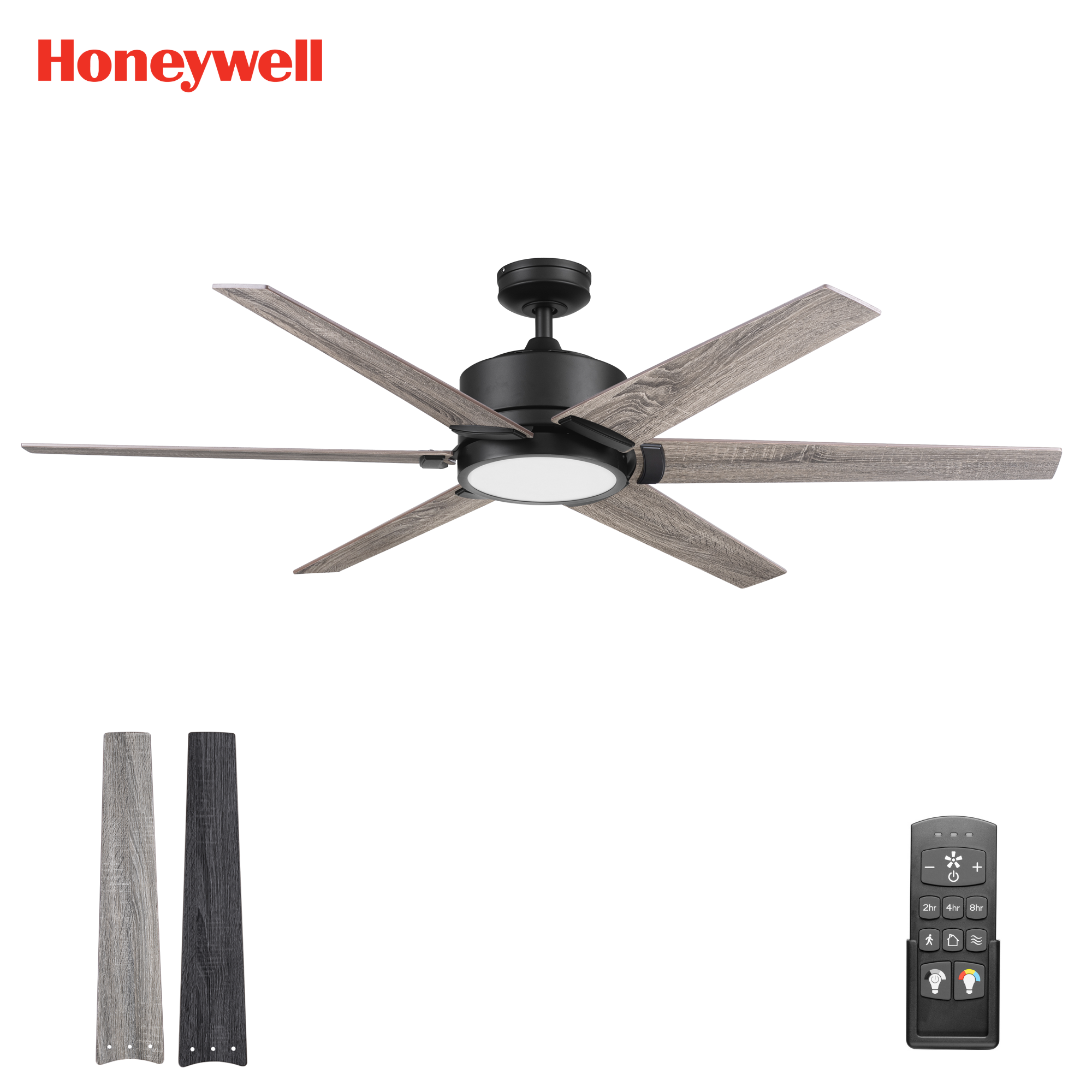Honeywell Talbert 62 Inch Matte Black Ceiling Fan with Light Kit and Remote Control - Perfect for Living Room, Bedroom, and Outdoor Covered Patio