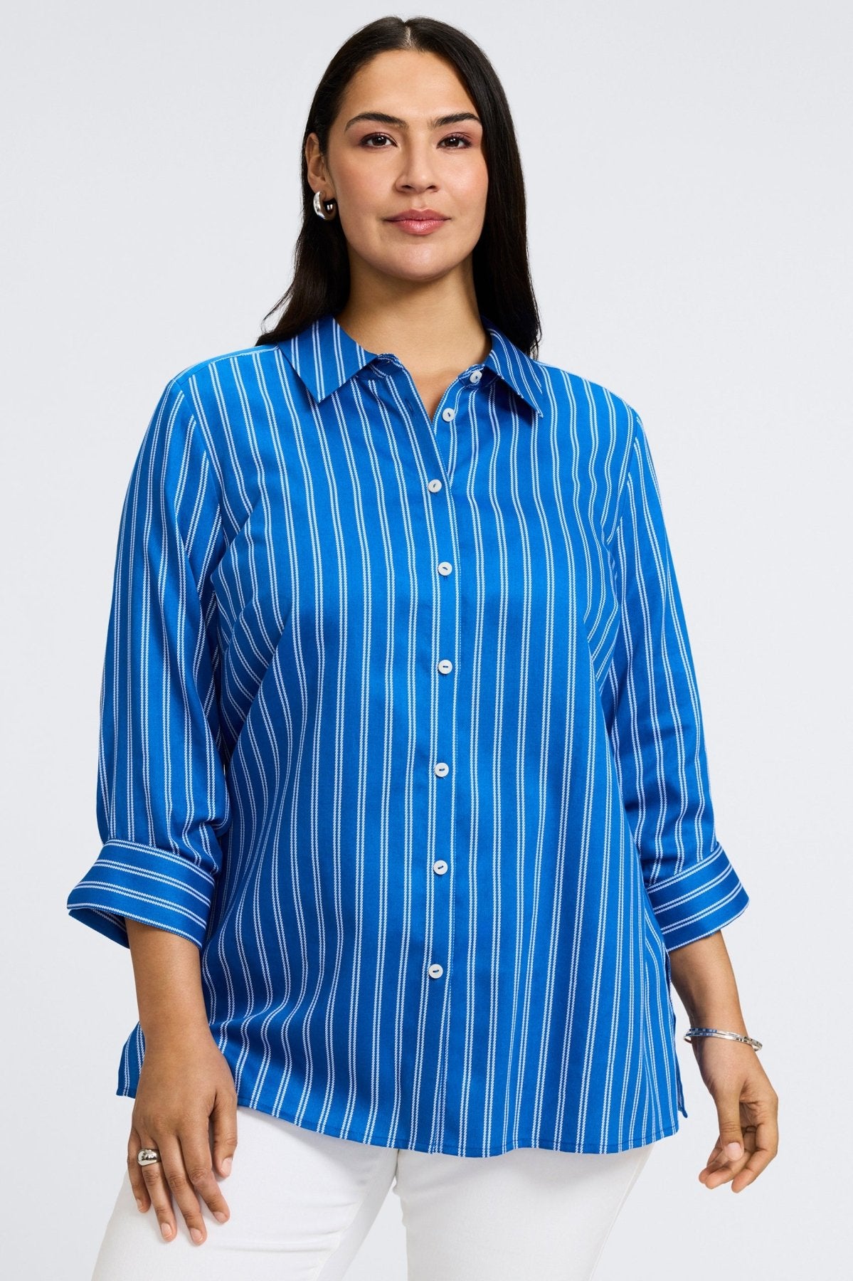 Evelyn Plus Rope Stripe 3/4 Sleeve Blouse - Women's Fashion Tops for Casual & Office Wear | Perfect for Spring & Summer Outfits