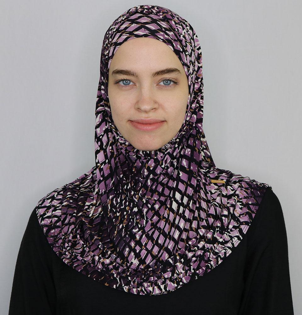 Firdevs Practical Amira Hijab Lattice - Purple Muslim Headscarf for Women, Comfortable & Breathable, Perfect for Daily Wear, Prayer, Work, and Special Occasions