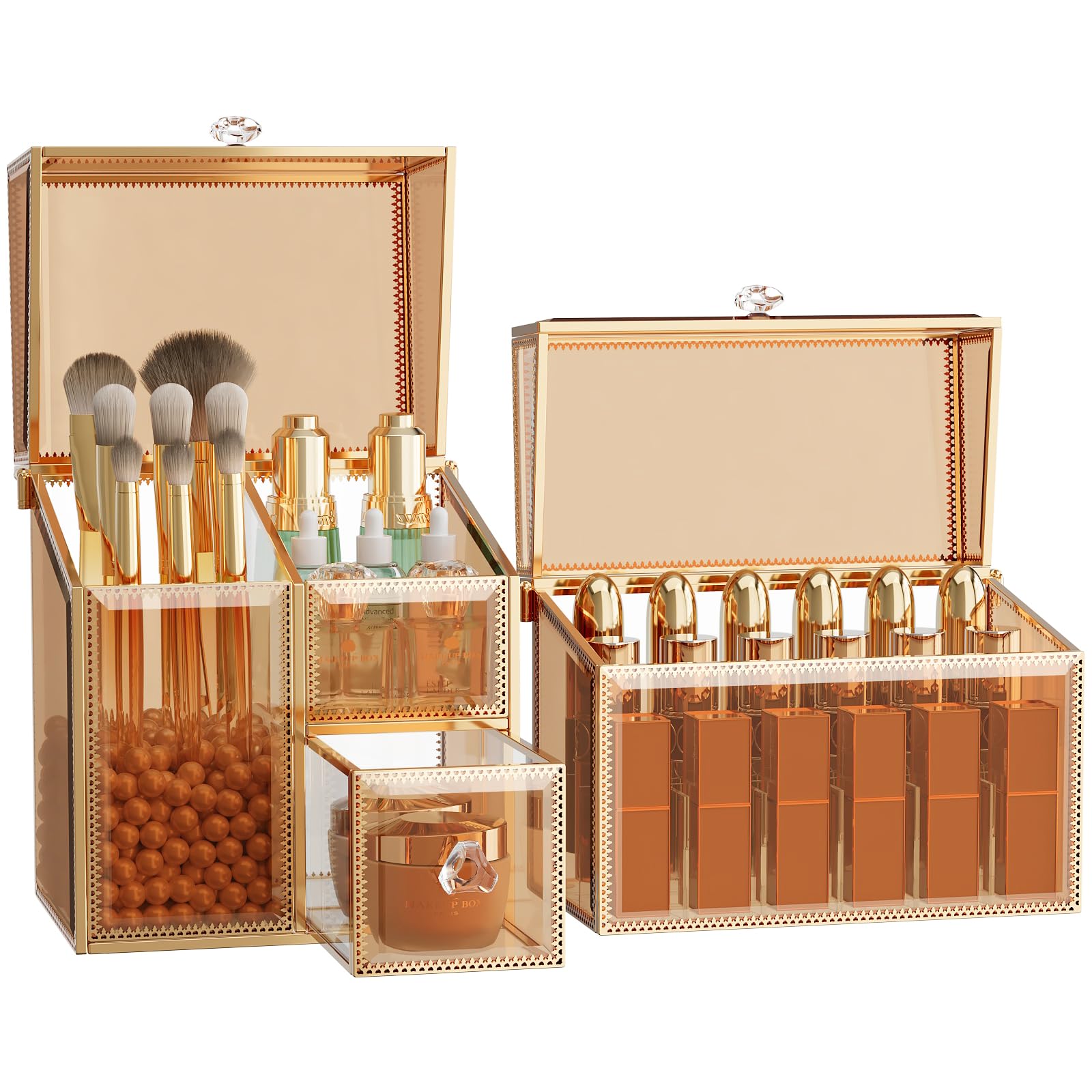 Luxury 2-Piece Makeup Organizer Set - Brush & Lipstick Holder for Vanity Countertop | Cosmetics & Skincare Storage