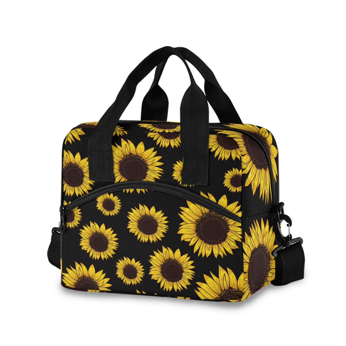 Vintage Sunflower Floral Insulated Lunch Bag for Women - Crossbody Lunch Box Cooler Tote with Adjustable Strap - Perfect for Work, School, Picnics & Outdoor Activities (910b)