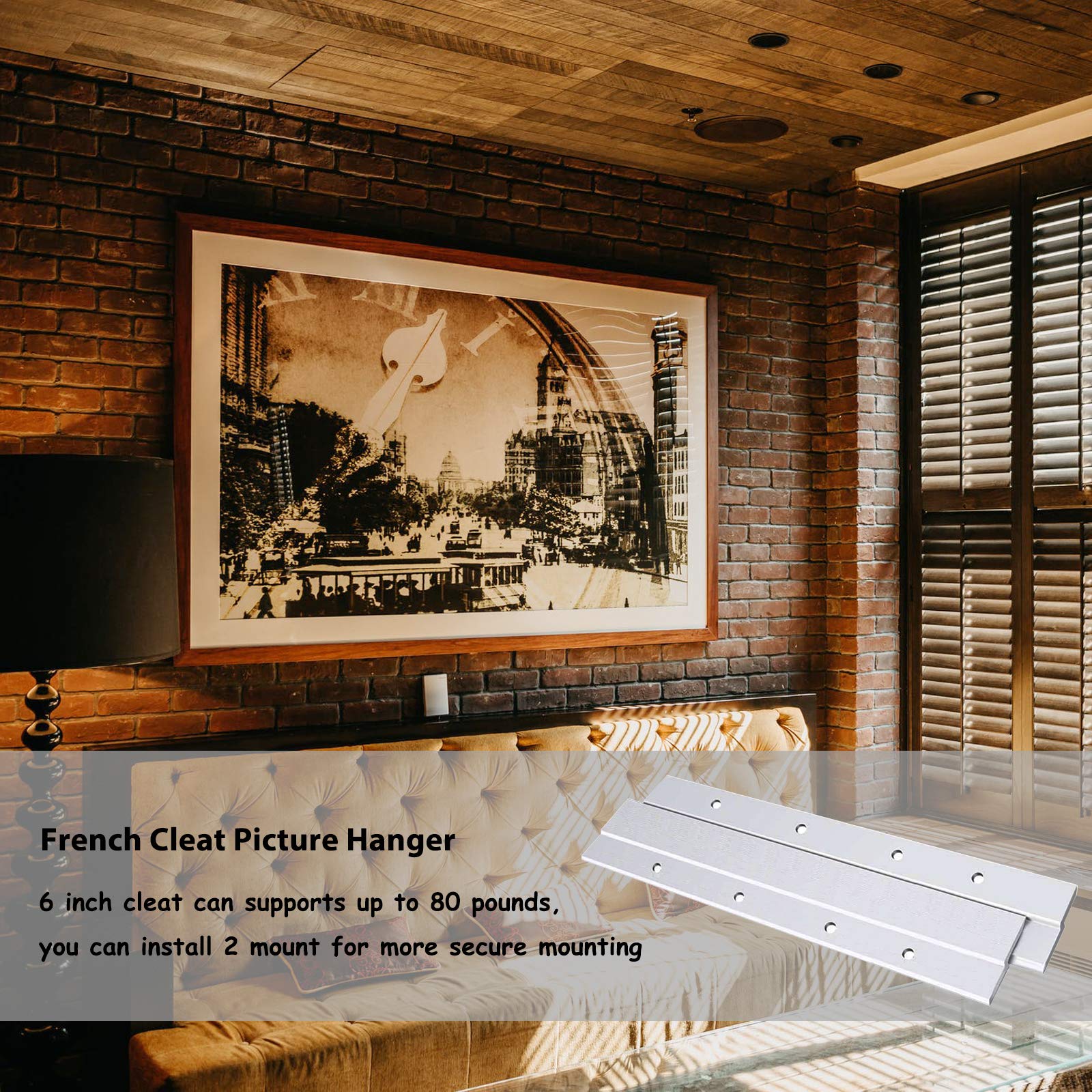 French Cleat Picture Hanger - Heavy Duty Aluminum Z Hanger Wall Mount Bracket Kit (6 Inch, 2 Pairs) for Framed Art, Mirrors & Shelves - Secure Interlocking Hardware for Home & Office Decor